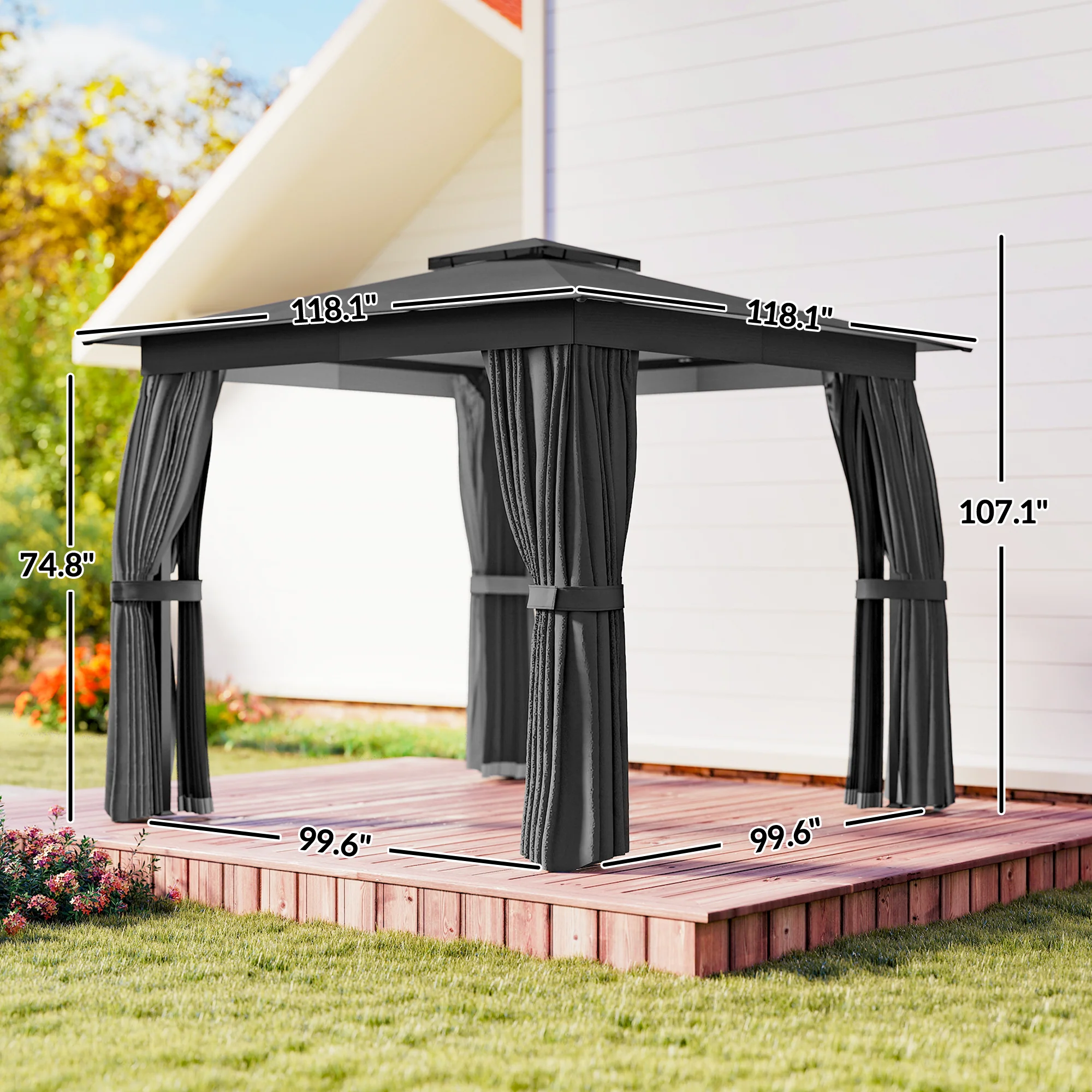 10' x 10' Soft Top Gazebo Canopy Shelter with Double Roof, UPF30+ Protection for Lawn, Backyard, Deck, Dark Gray - Image 5