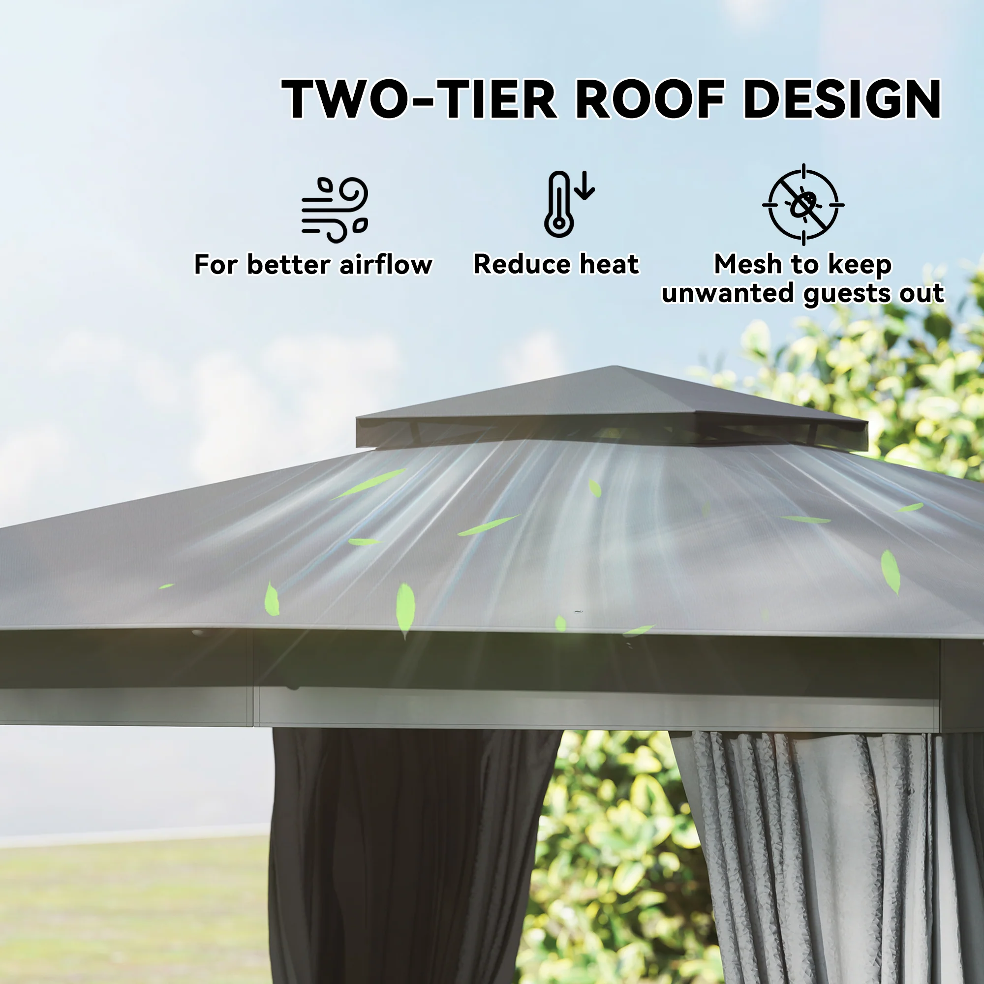 10' x 10' Soft Top Gazebo Canopy Shelter with Double Roof, UPF30+ Protection for Lawn, Backyard, Deck, Dark Gray - Image 6