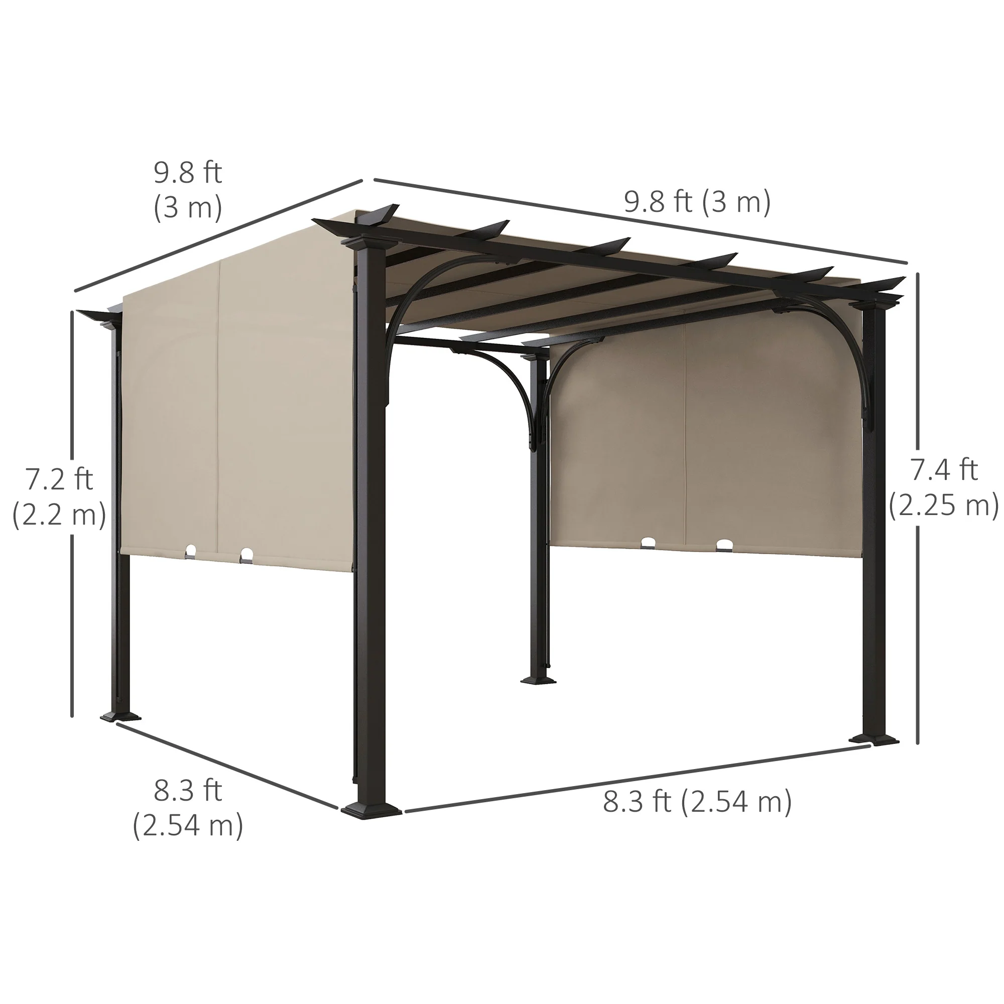 10' x 10' Outdoor Pergola Patio Gazebo Canopy Sun Shelter with Steel Frame, Beige - Image 5