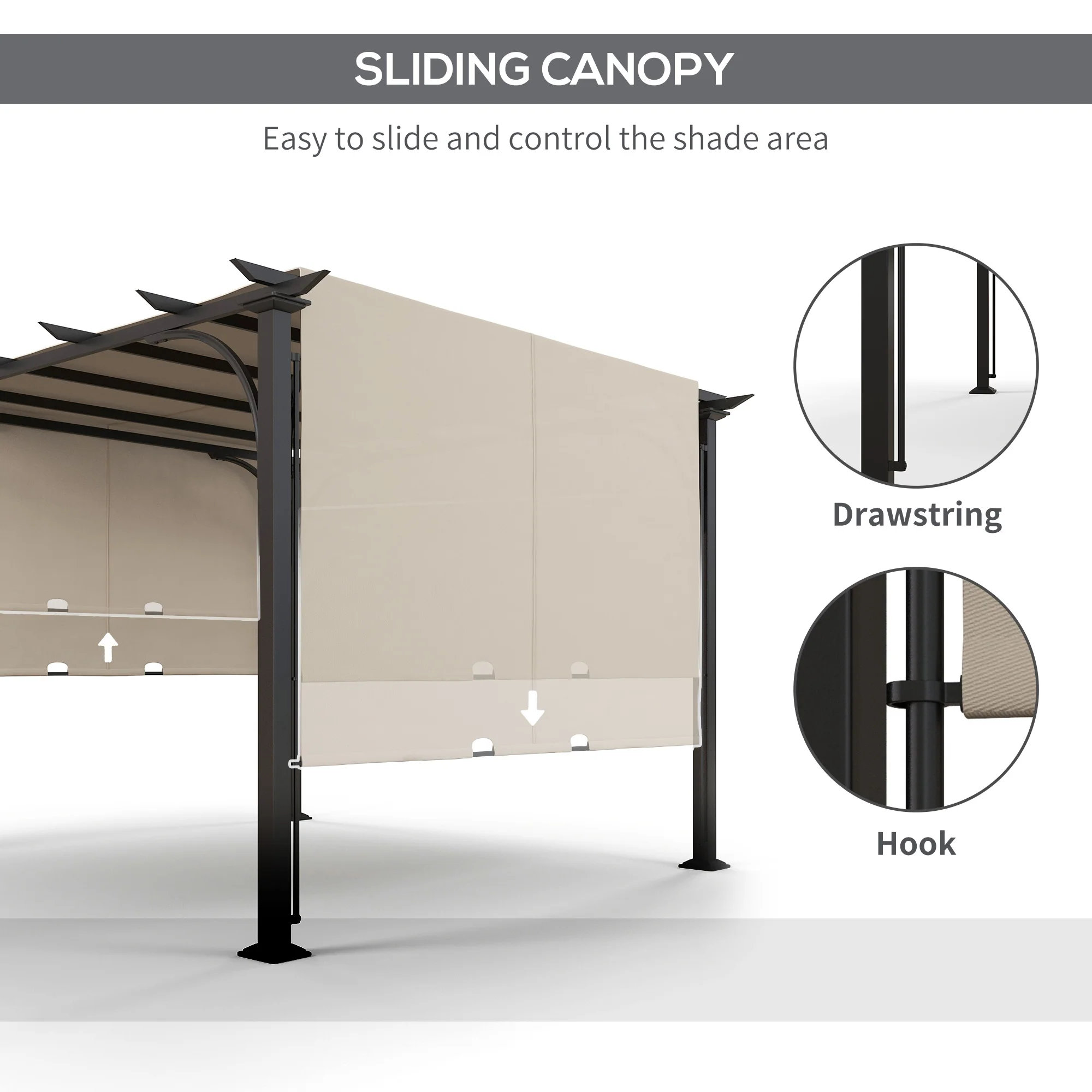 10' x 10' Outdoor Pergola Patio Gazebo Canopy Sun Shelter with Steel Frame, Beige - Image 7