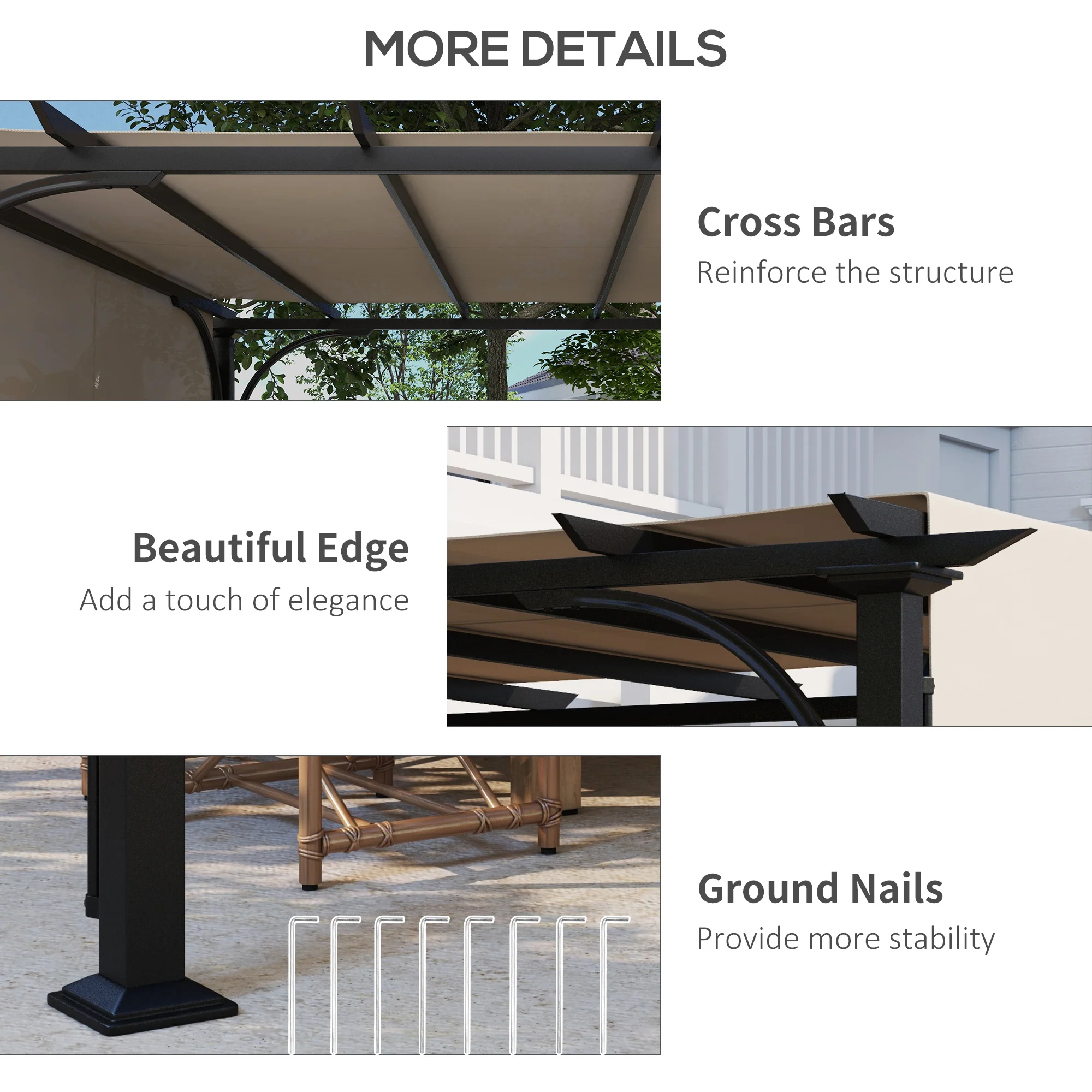 10' x 10' Outdoor Pergola Patio Gazebo Canopy Sun Shelter with Steel Frame, Beige - Image 8