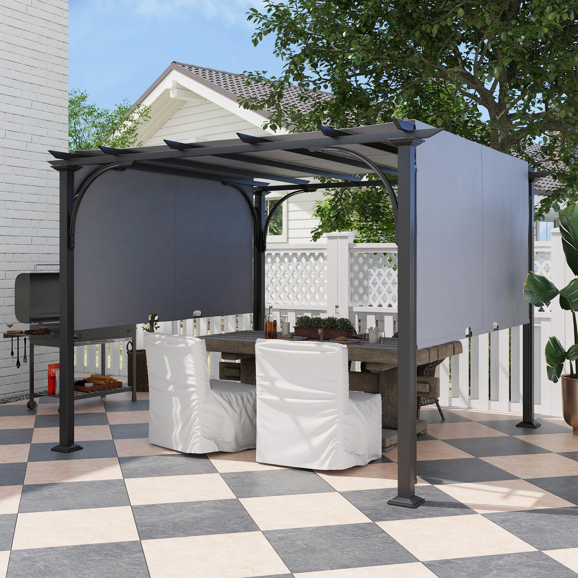 10' x 10' Outdoor Pergola Patio Gazebo Canopy Sun Shelter with Steel Frame, Grey - Image 3