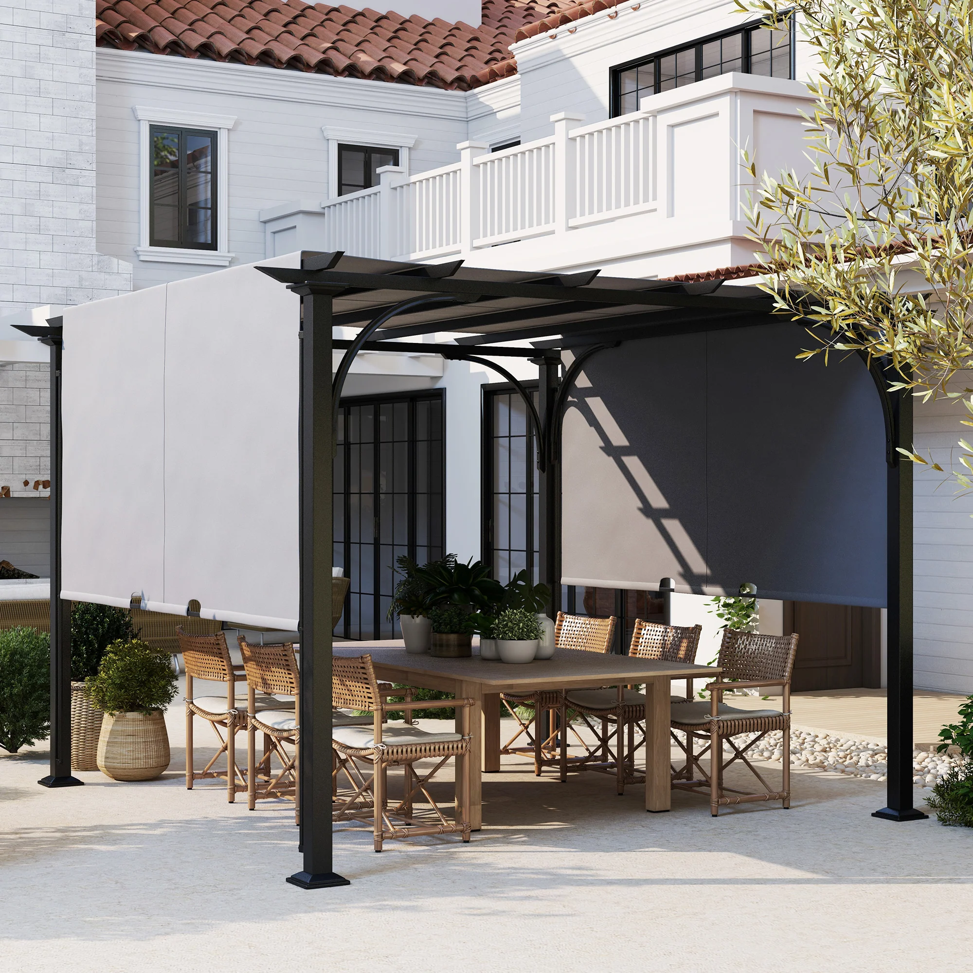 10' x 10' Outdoor Pergola Patio Gazebo Canopy Sun Shelter with Steel Frame, Grey - Image 4