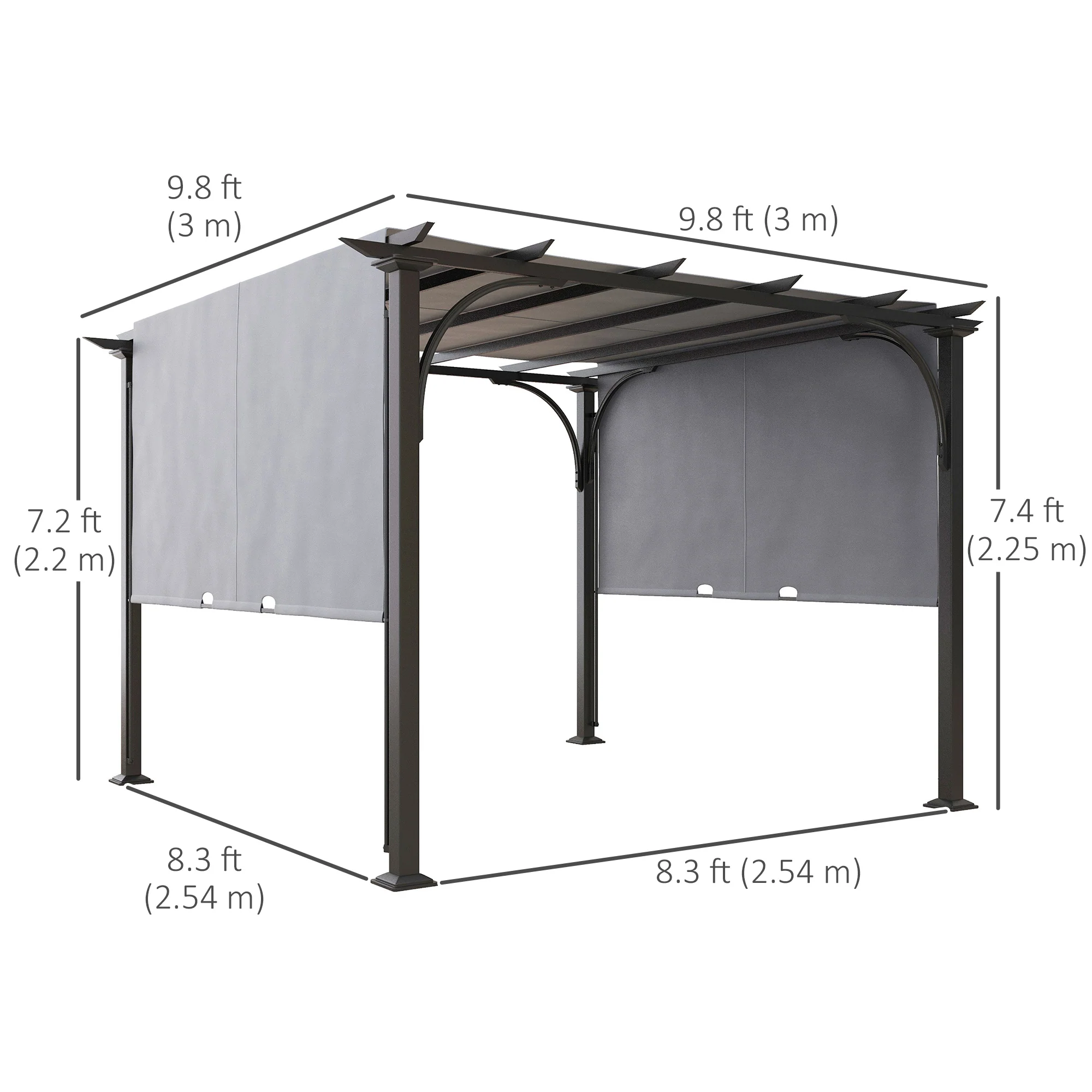 10' x 10' Outdoor Pergola Patio Gazebo Canopy Sun Shelter with Steel Frame, Grey - Image 5