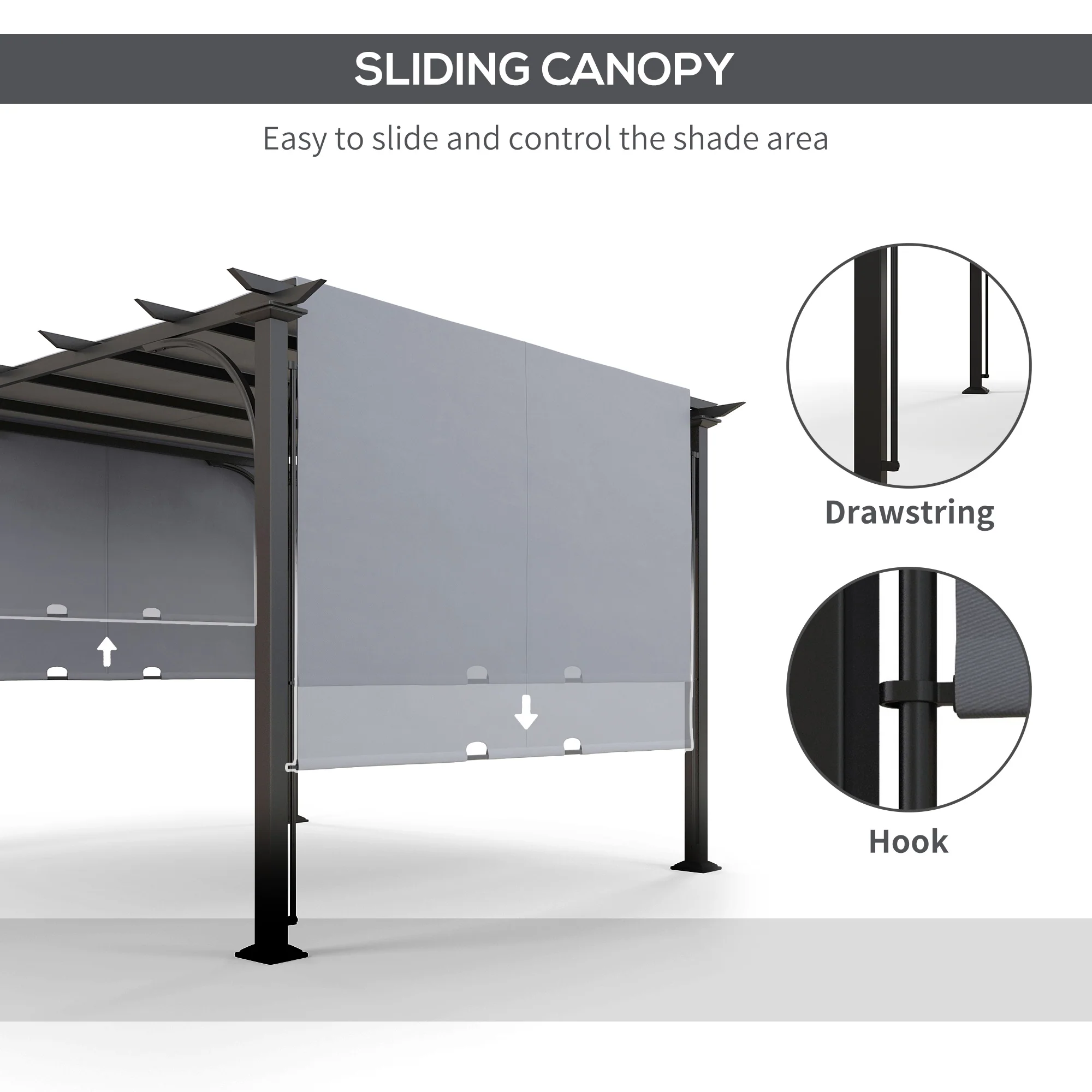 10' x 10' Outdoor Pergola Patio Gazebo Canopy Sun Shelter with Steel Frame, Grey - Image 7