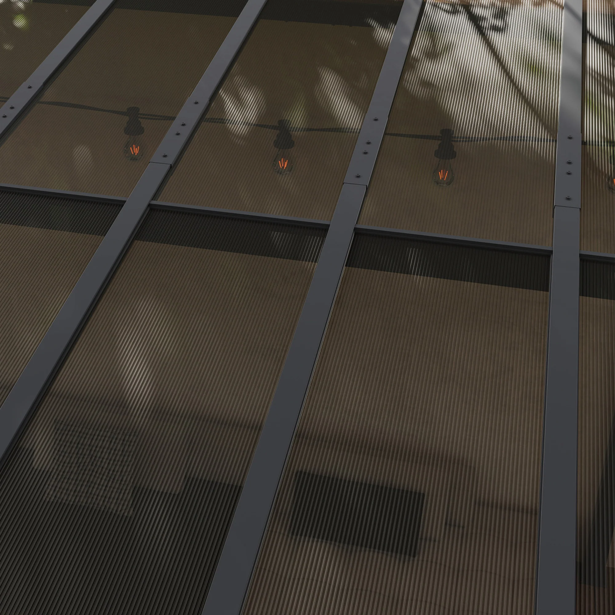10' x 10' Wall-Mounted / Free Standing Outdoor Pergola with Polycarbonate Roof, Dark Grey - Image 10