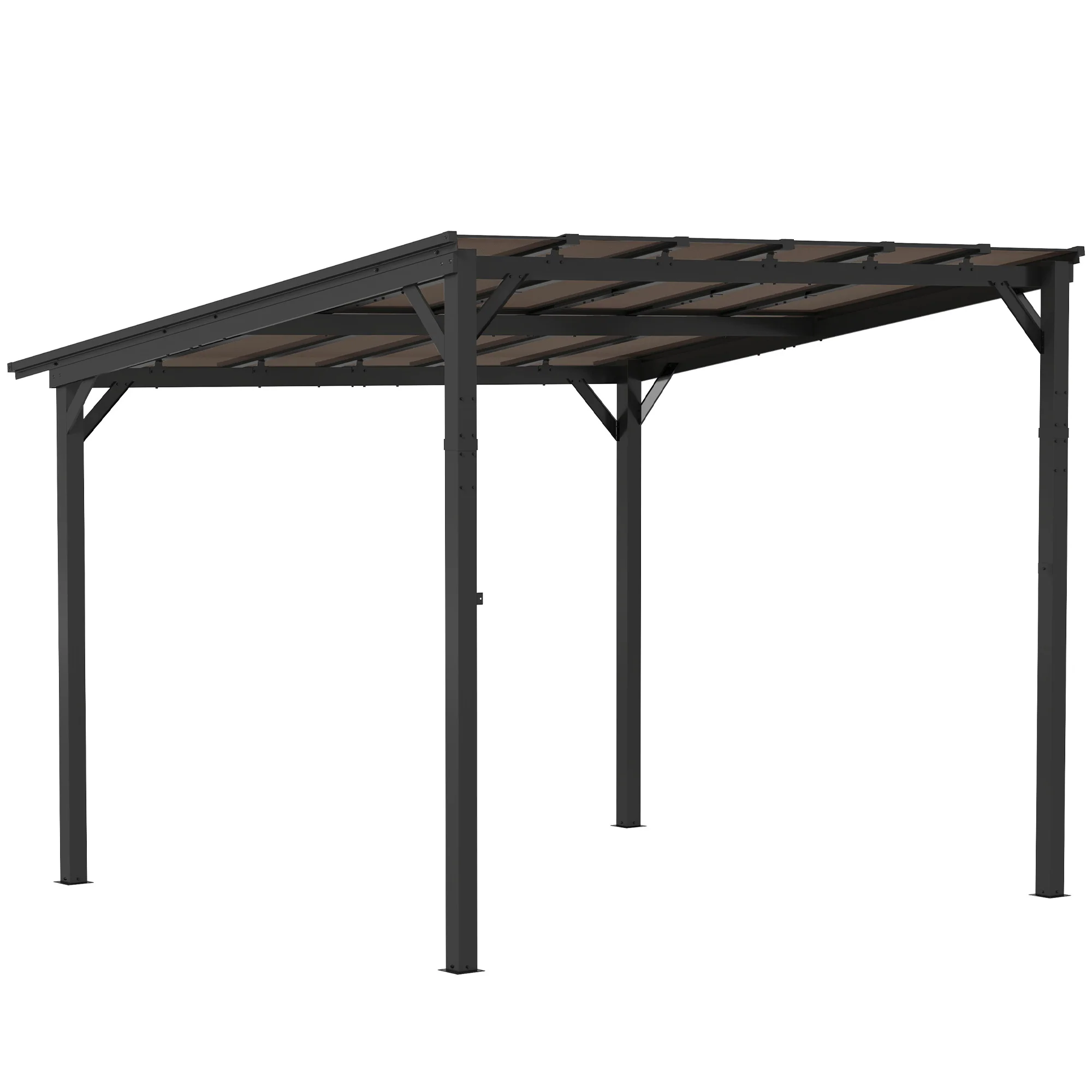 10' x 10' Wall-Mounted / Free Standing Outdoor Pergola with Polycarbonate Roof, Dark Grey - Image 2