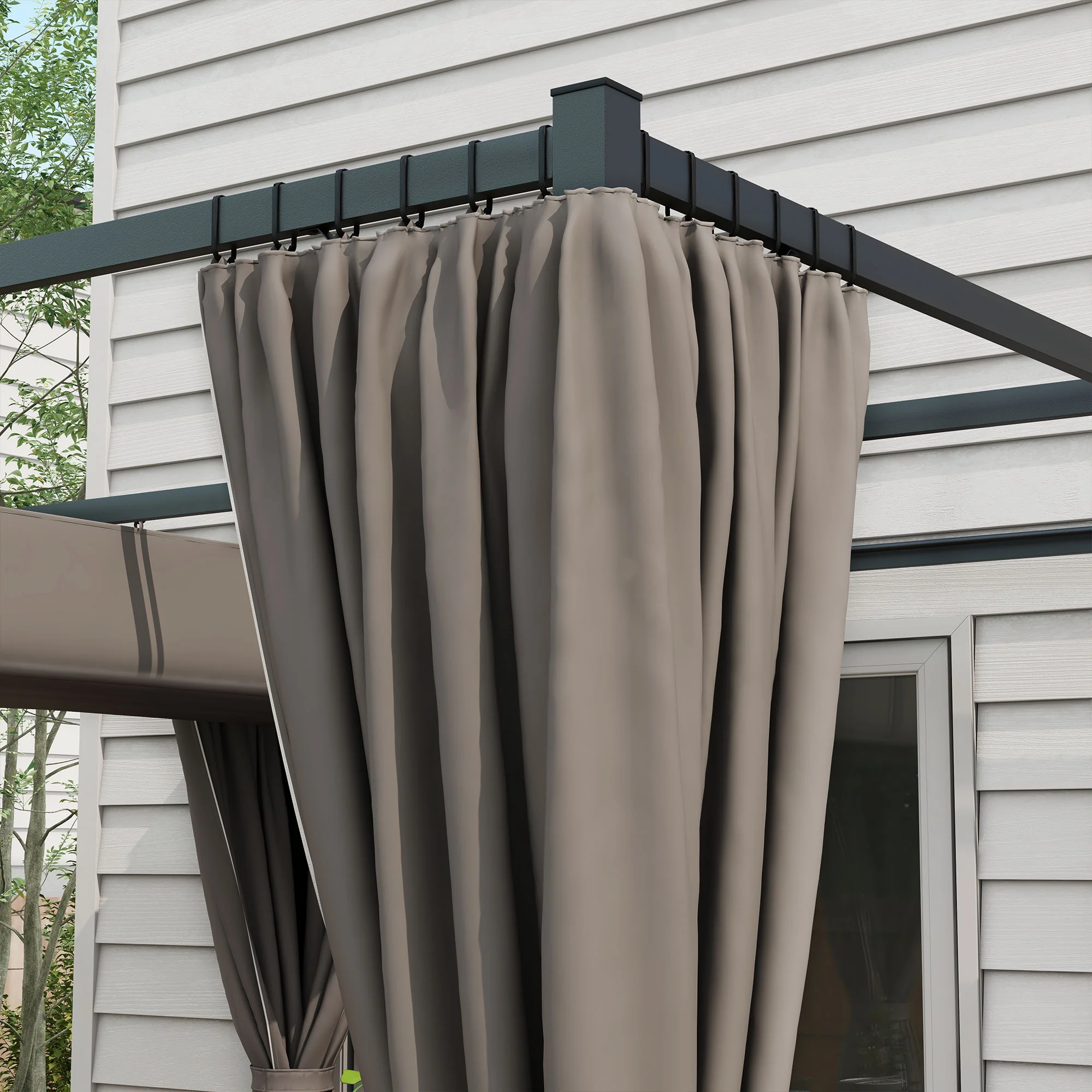 10' x 10' Pergola with Retractable Canopy & Curtains, Light Grey - Image 10