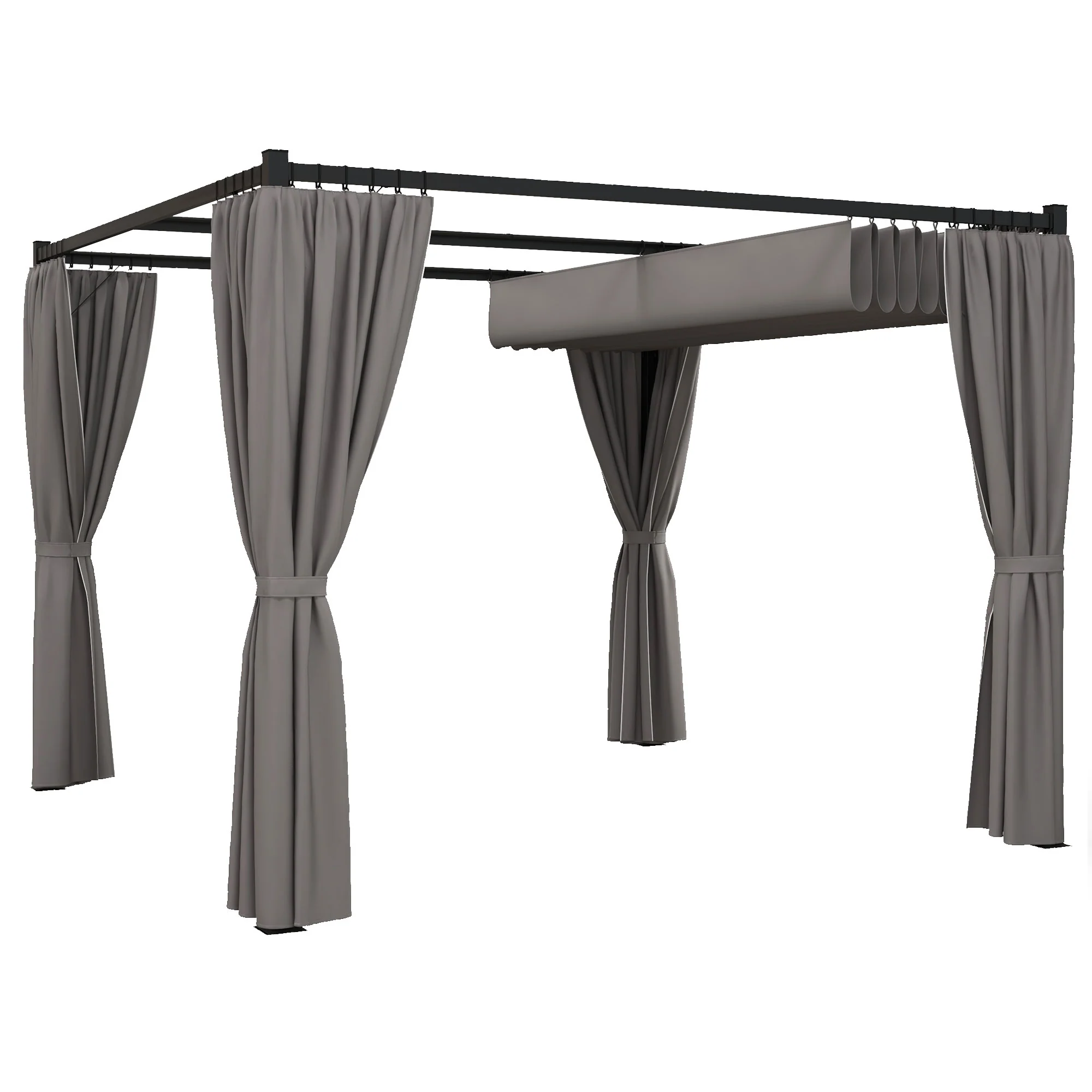 10' x 10' Pergola with Retractable Canopy & Curtains, Light Grey - Image 12