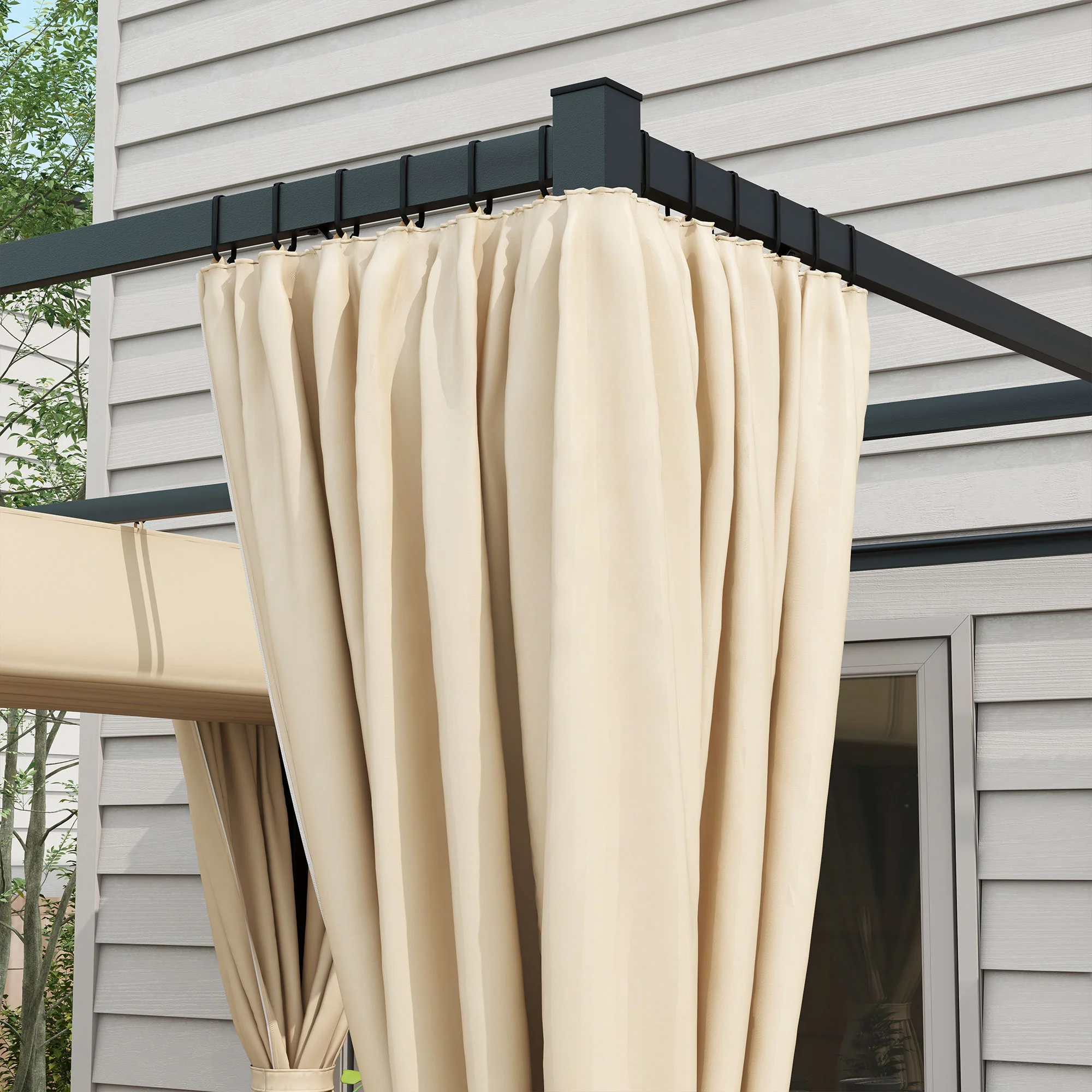 10' x 10' Pergola with Retractable Canopy & Curtains, Beige - Image 10