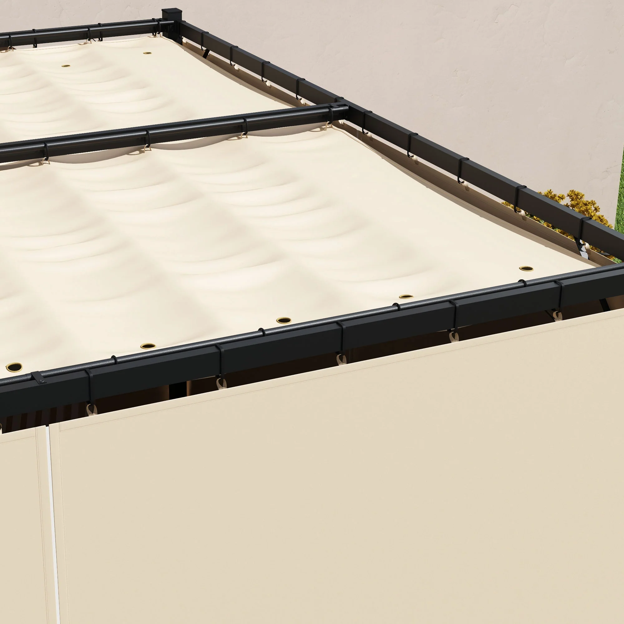 10' x 10' Pergola with Retractable Canopy & Curtains, Beige - Image 11
