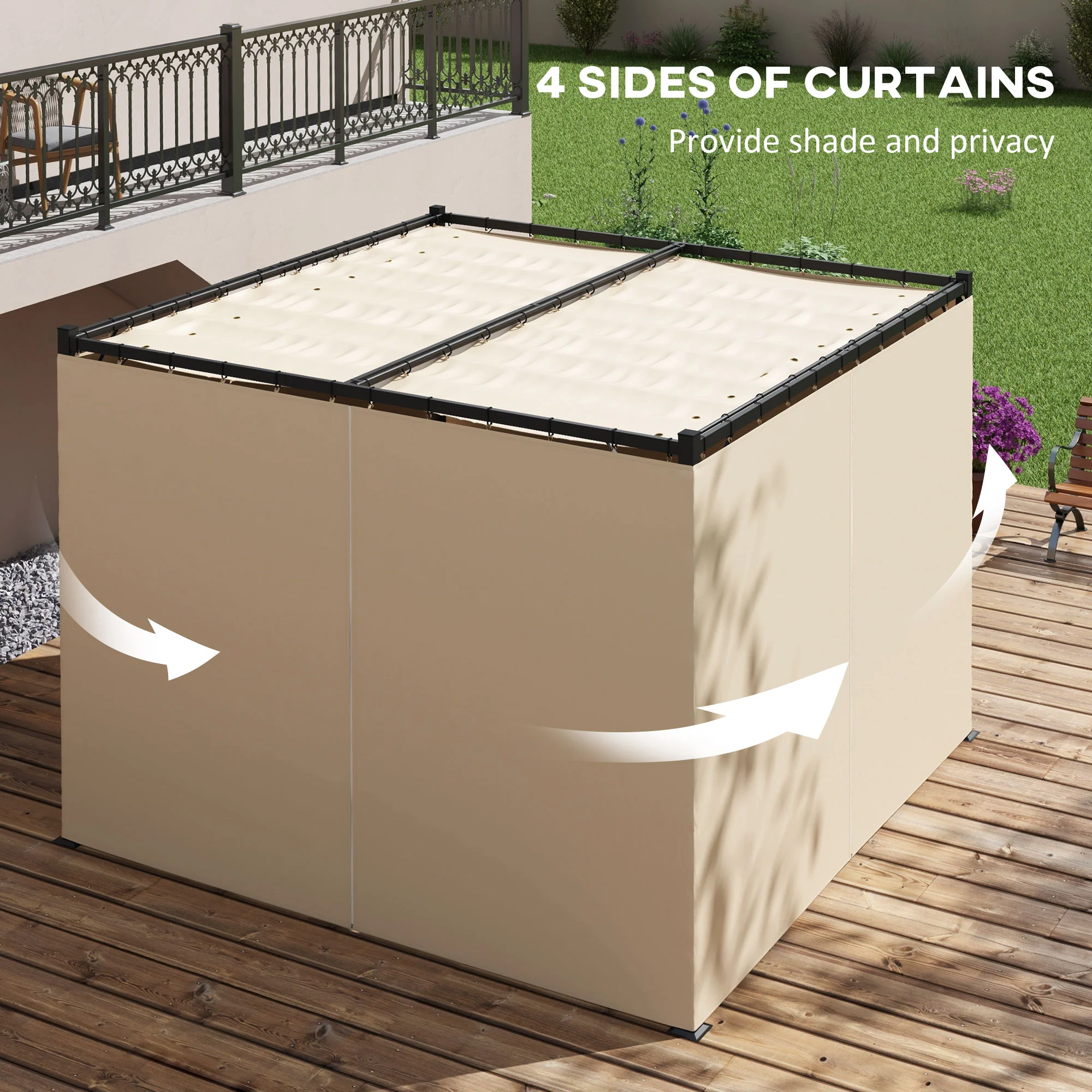 10' x 10' Pergola with Retractable Canopy & Curtains, Beige - Image 7