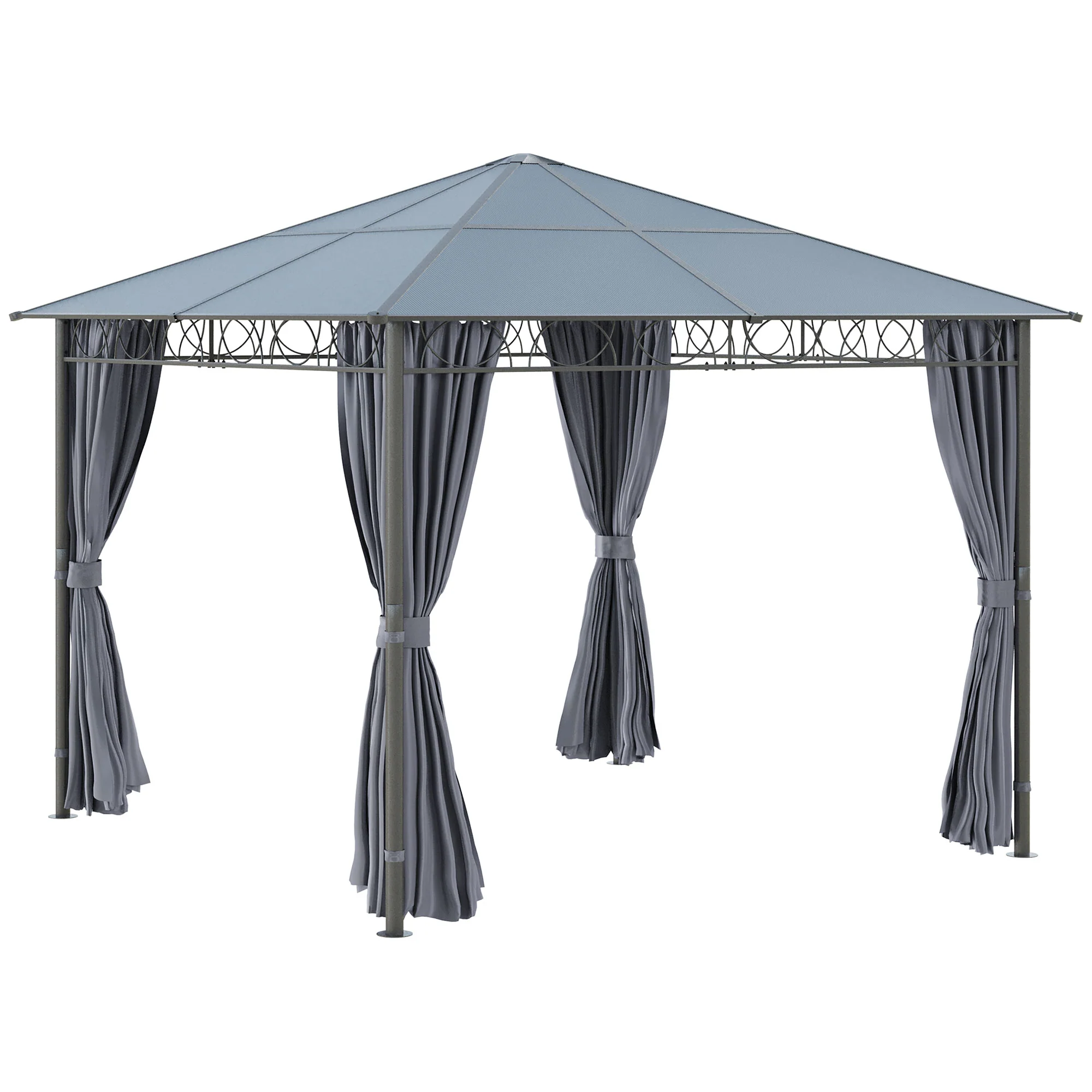 10' x 10' Polycarbonate Hardtop Gazebo Canopy with Aluminum Frame & Curtains, Dark Grey