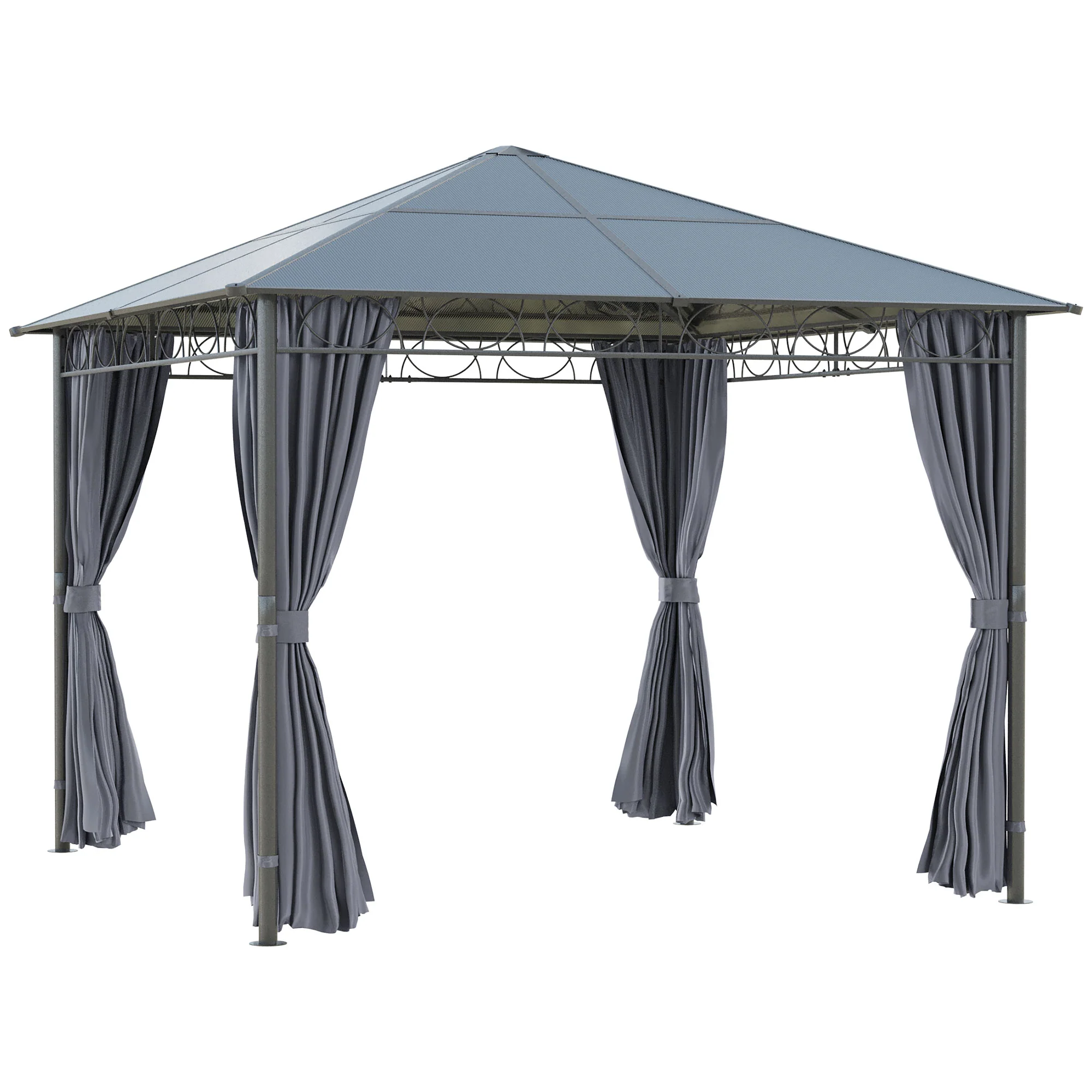 10' x 10' Polycarbonate Hardtop Gazebo Canopy with Aluminum Frame & Curtains, Dark Grey - Image 2