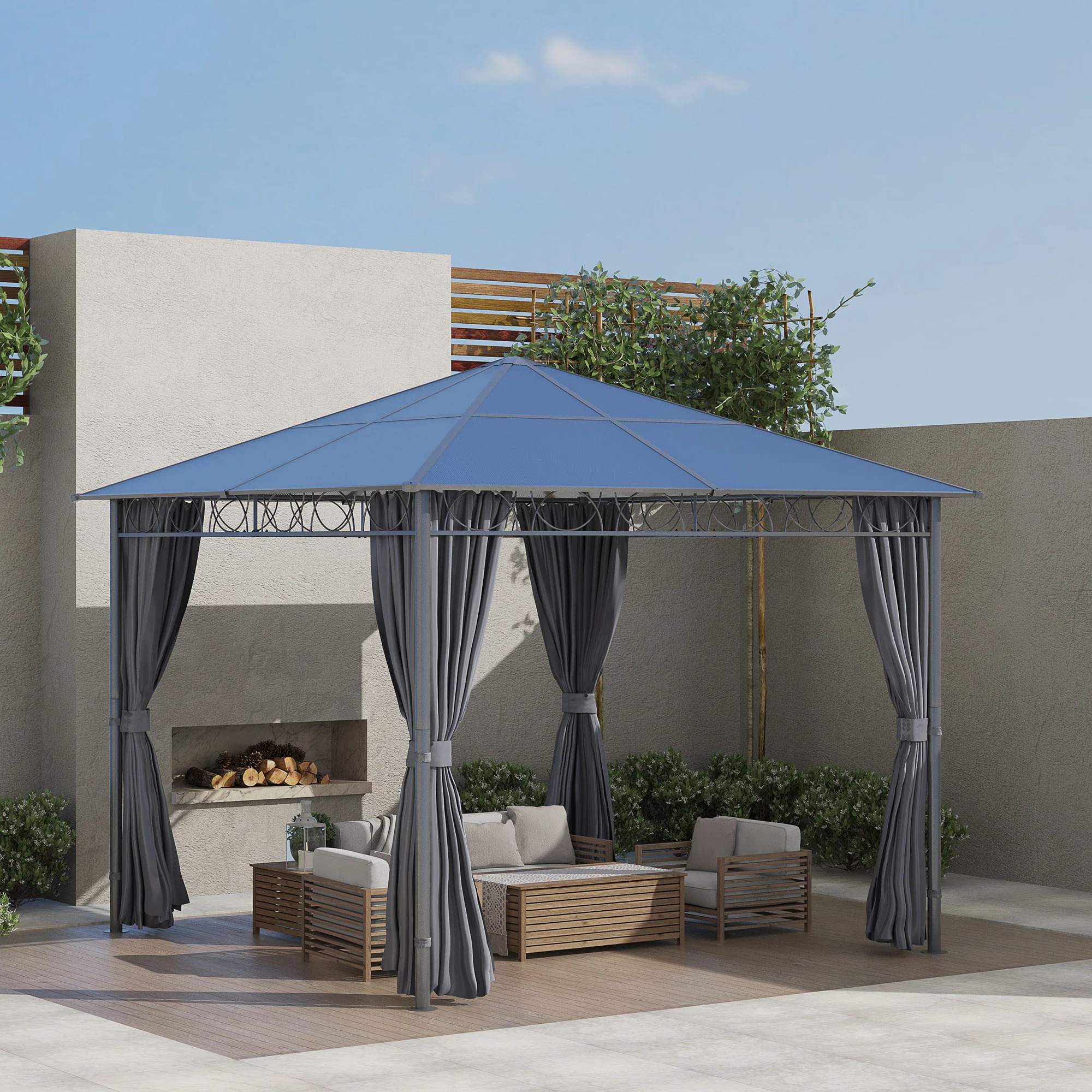 10' x 10' Polycarbonate Hardtop Gazebo Canopy with Aluminum Frame & Curtains, Dark Grey - Image 4