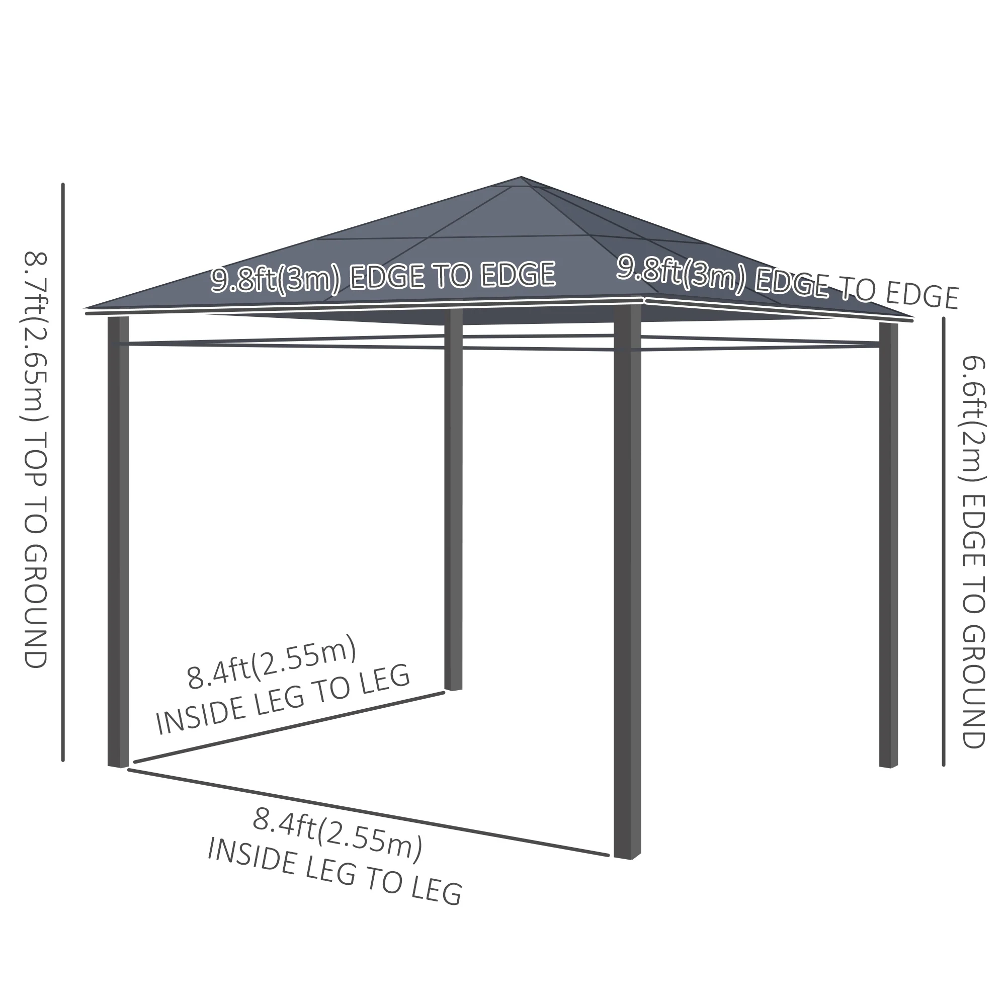 10' x 10' Polycarbonate Hardtop Gazebo Canopy with Aluminum Frame & Curtains, Dark Grey - Image 5