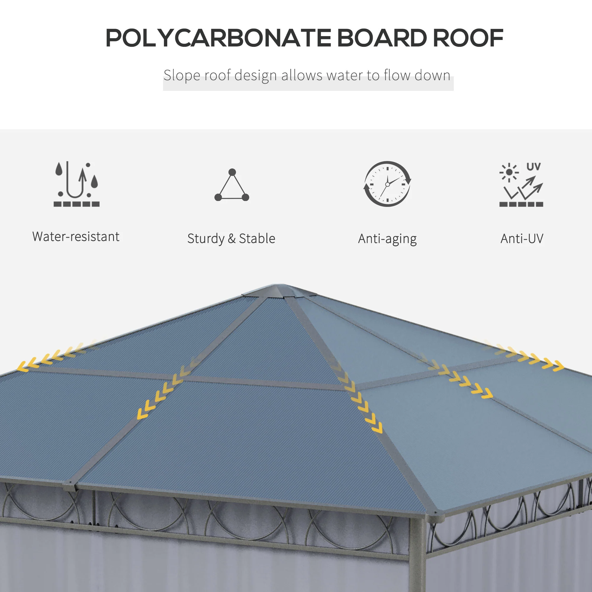 10' x 10' Polycarbonate Hardtop Gazebo Canopy with Aluminum Frame & Curtains, Dark Grey - Image 6