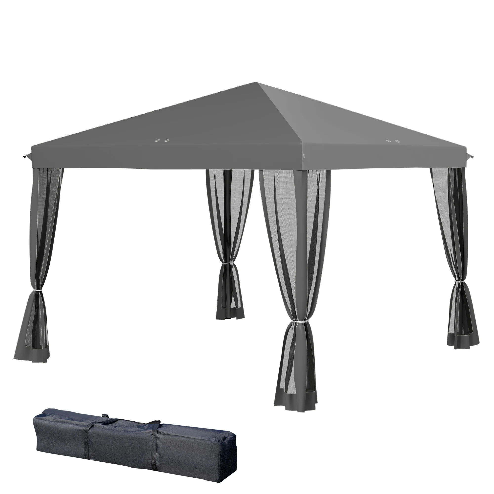 10' x 10' Pop Up Canopy Tent with Mesh Sidewalls and Carry Bag, Light Grey - Image 2