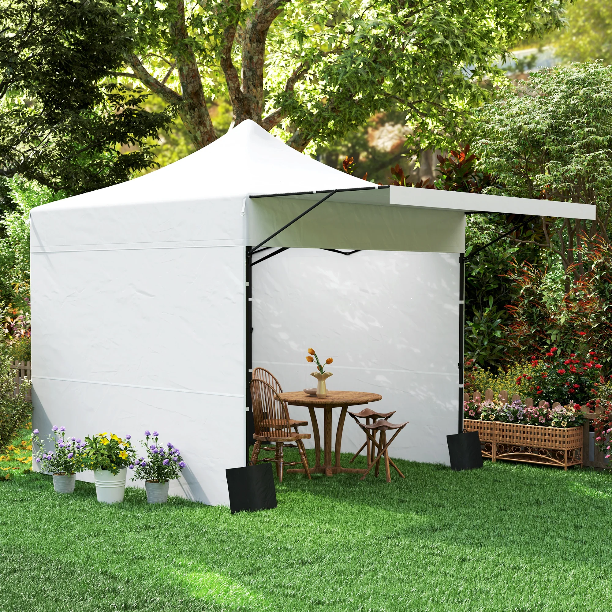 10' x 10' Pop-Up Canopy with Sidewalls, Height Adjustable Sun Shelter with Wheeled Bag and Sand Bags - Image 11