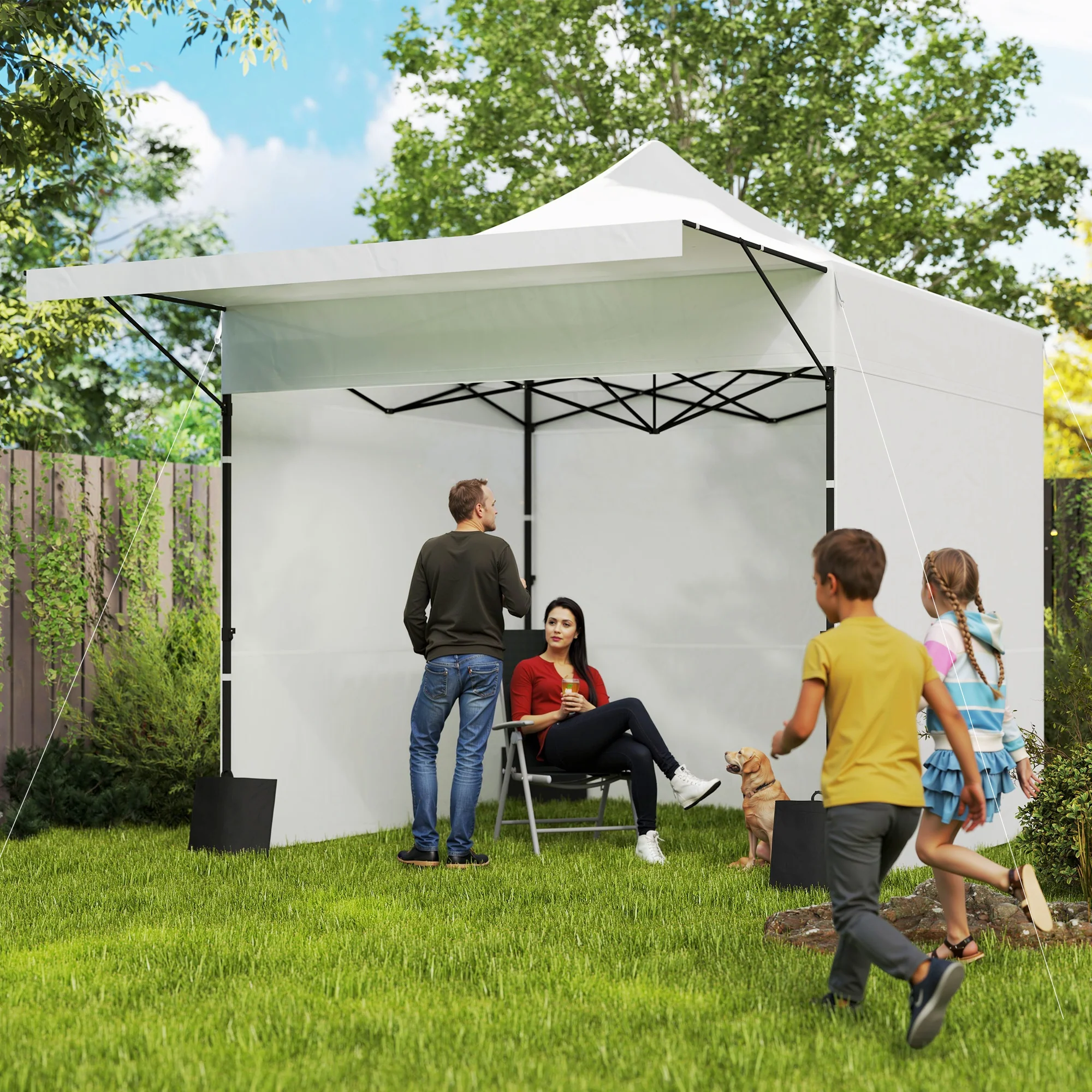 10' x 10' Pop-Up Canopy with Sidewalls, Height Adjustable Sun Shelter with Wheeled Bag and Sand Bags - Image 3