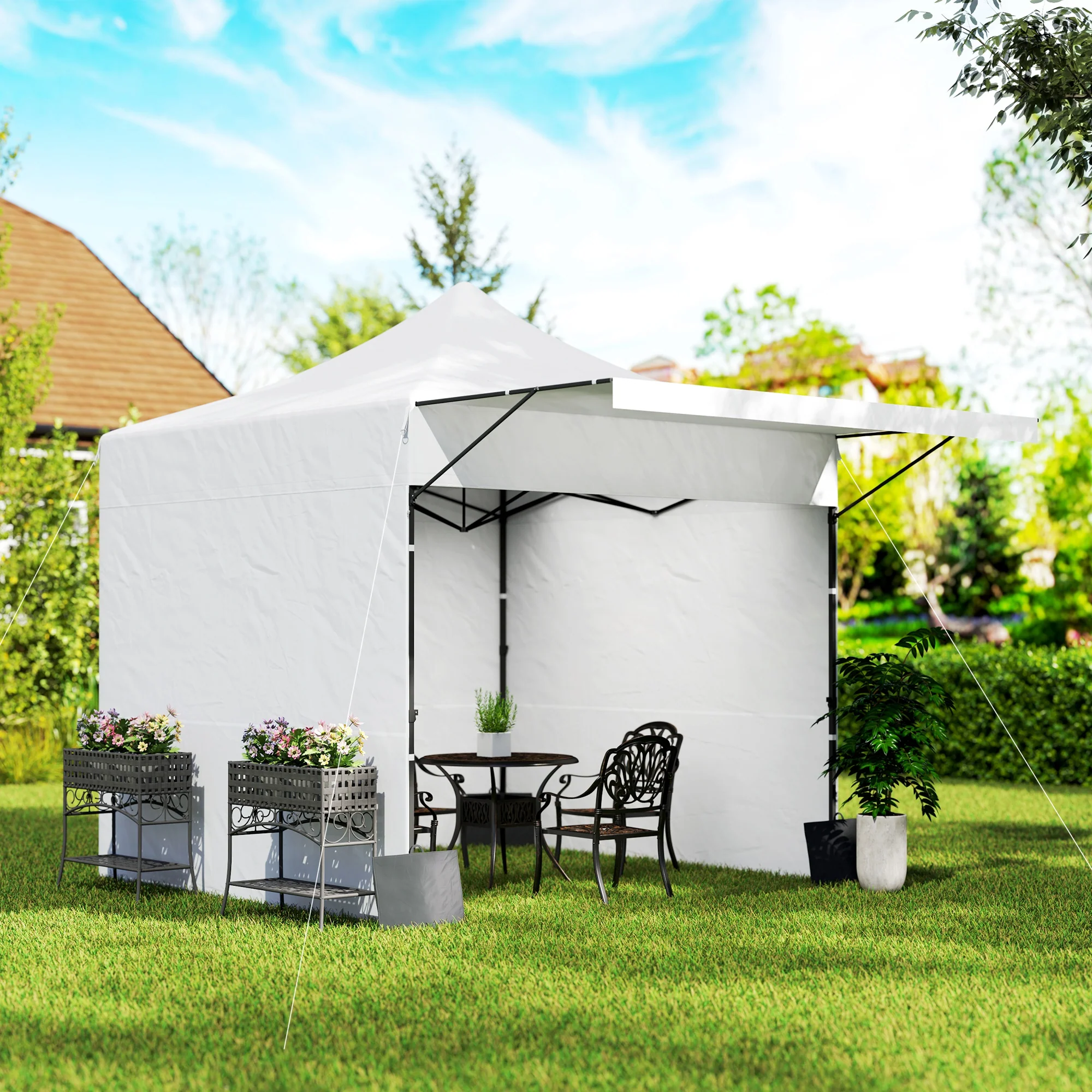 10' x 10' Pop-Up Canopy with Sidewalls, Height Adjustable Sun Shelter with Wheeled Bag and Sand Bags - Image 4