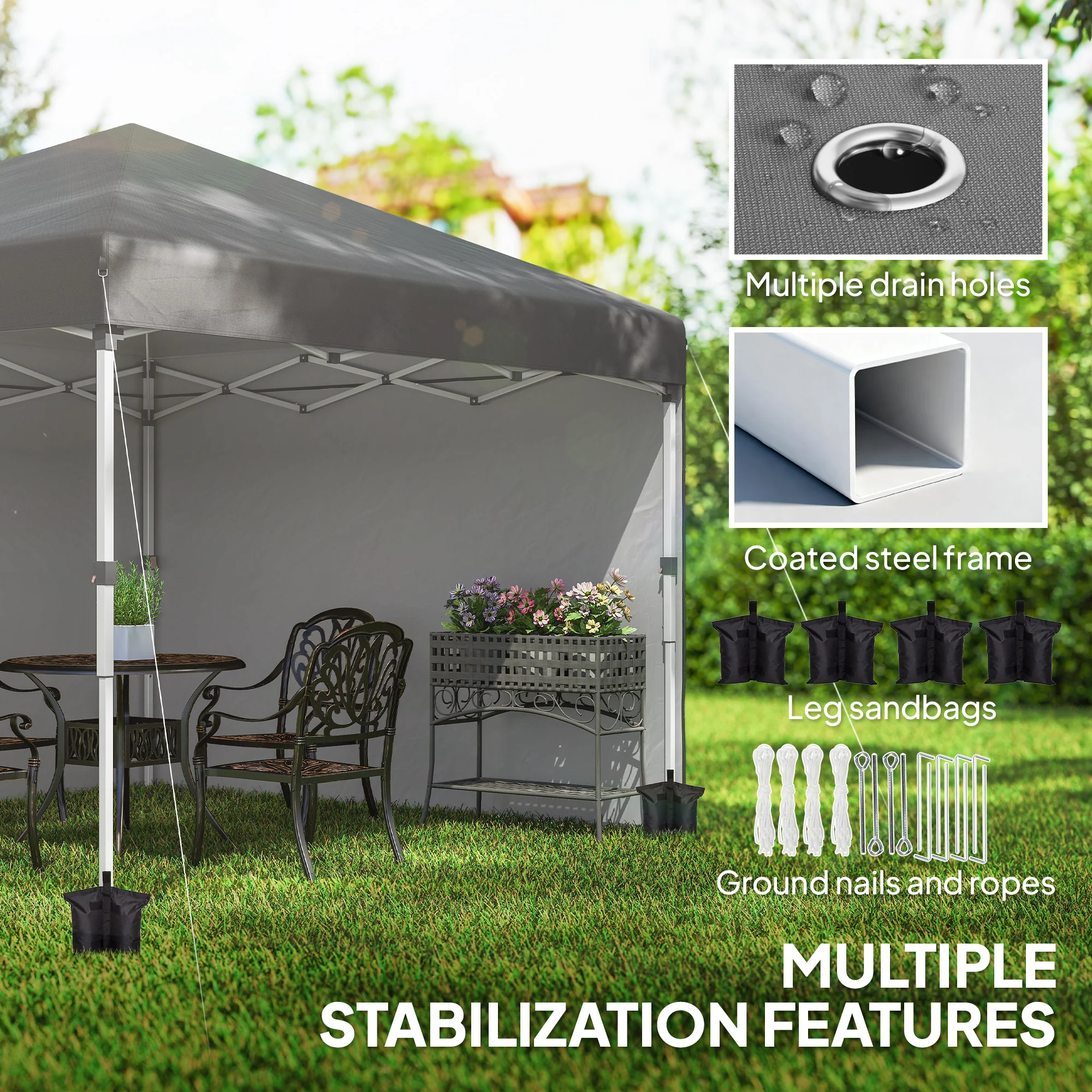 10' x 10' Pop Up Canopy Tent with Sidewalls and Roller Bag, Dark Grey - Image 10