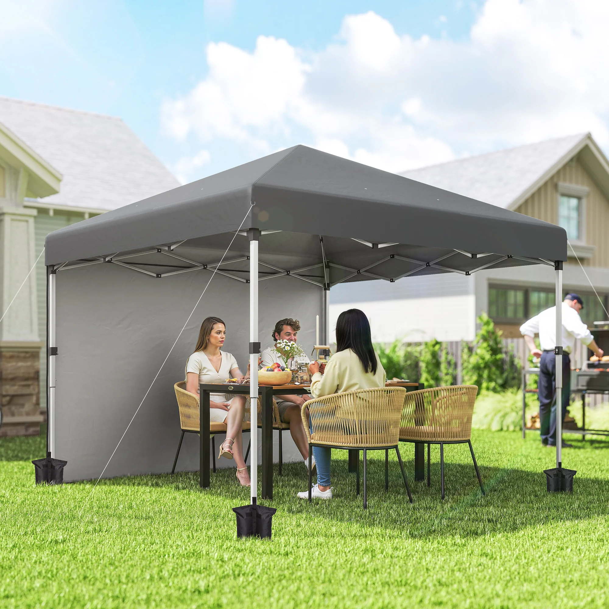 10' x 10' Pop Up Canopy Tent with Sidewalls and Roller Bag, Dark Grey - Image 3