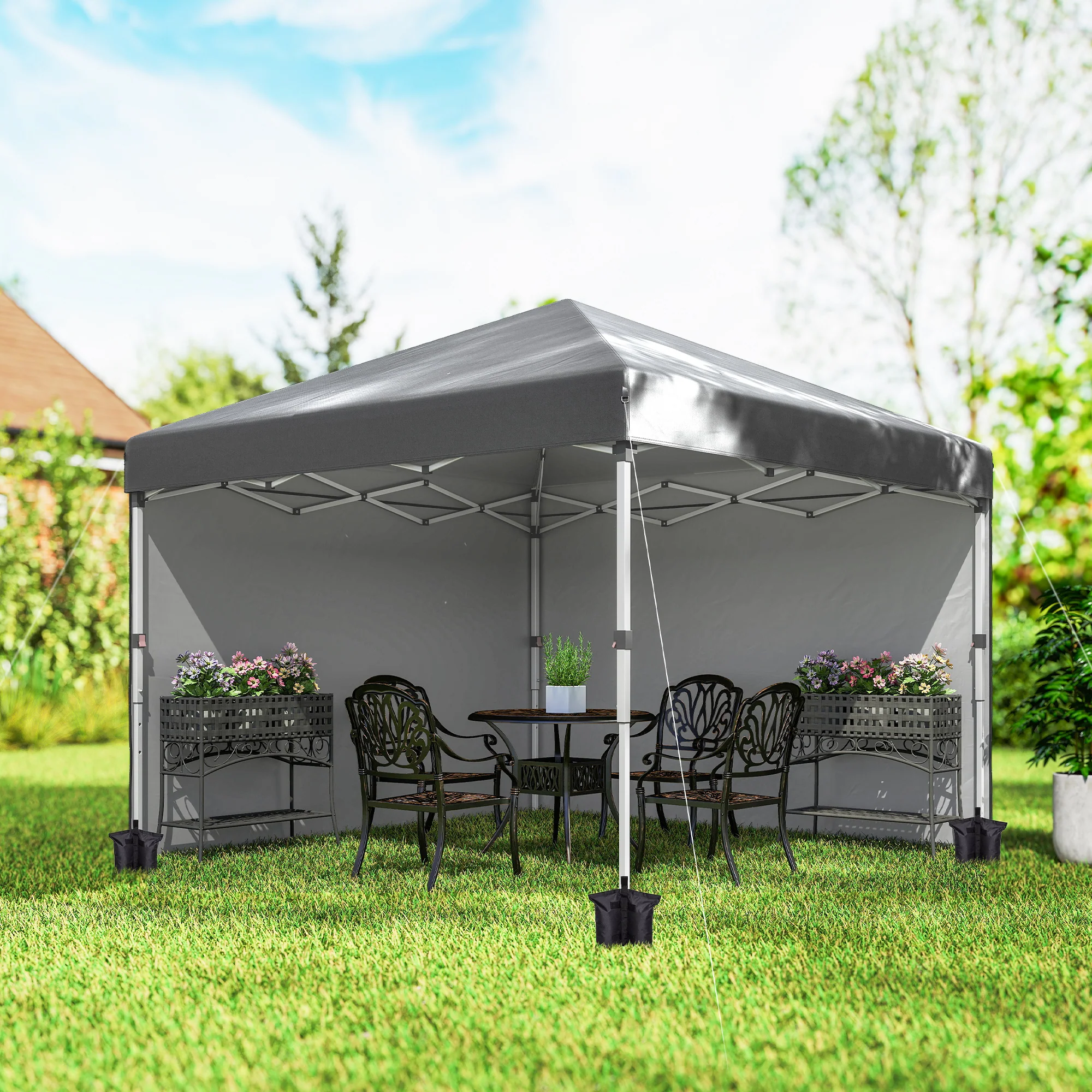 10' x 10' Pop Up Canopy Tent with Sidewalls and Roller Bag, Dark Grey - Image 4