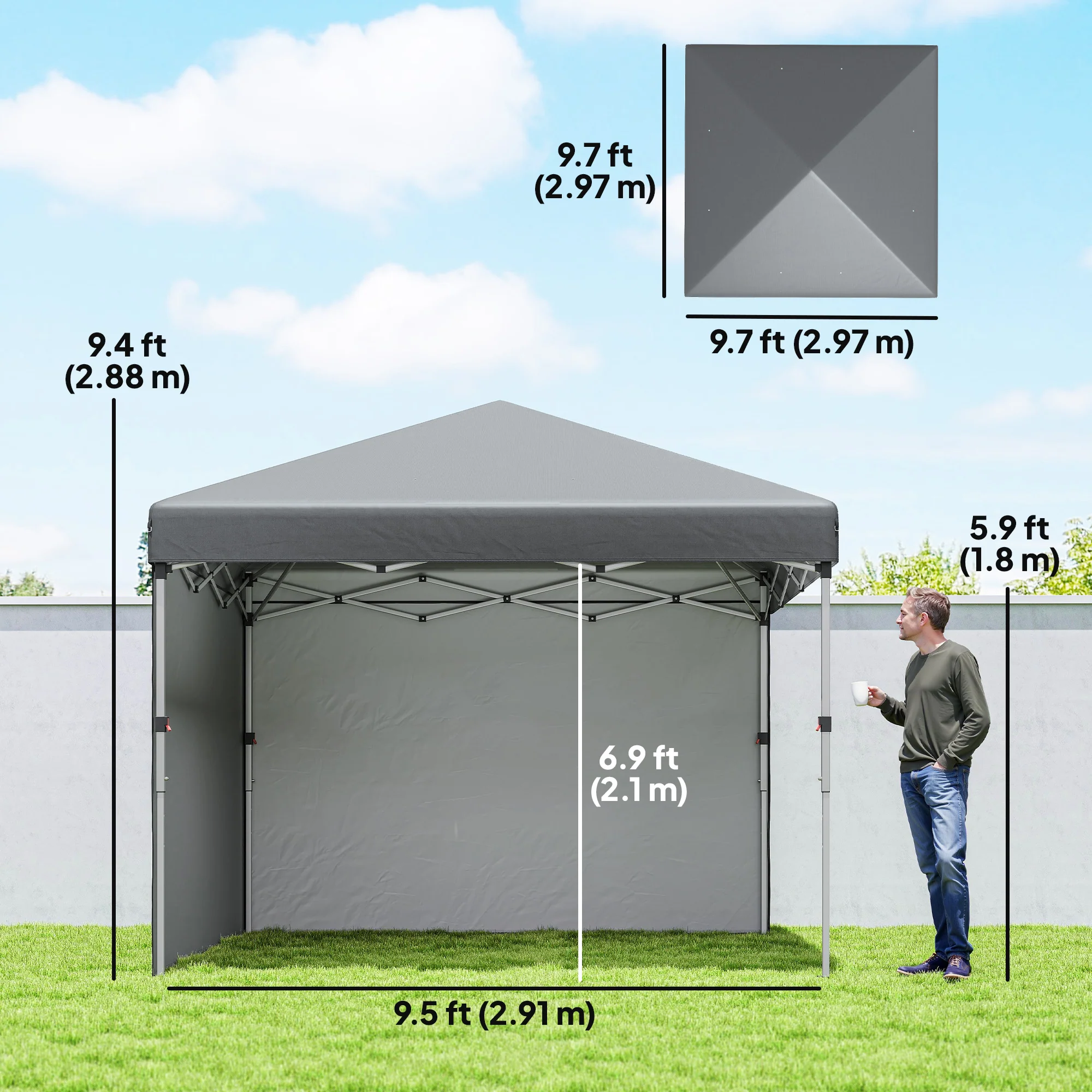 10' x 10' Pop Up Canopy Tent with Sidewalls and Roller Bag, Dark Grey - Image 5