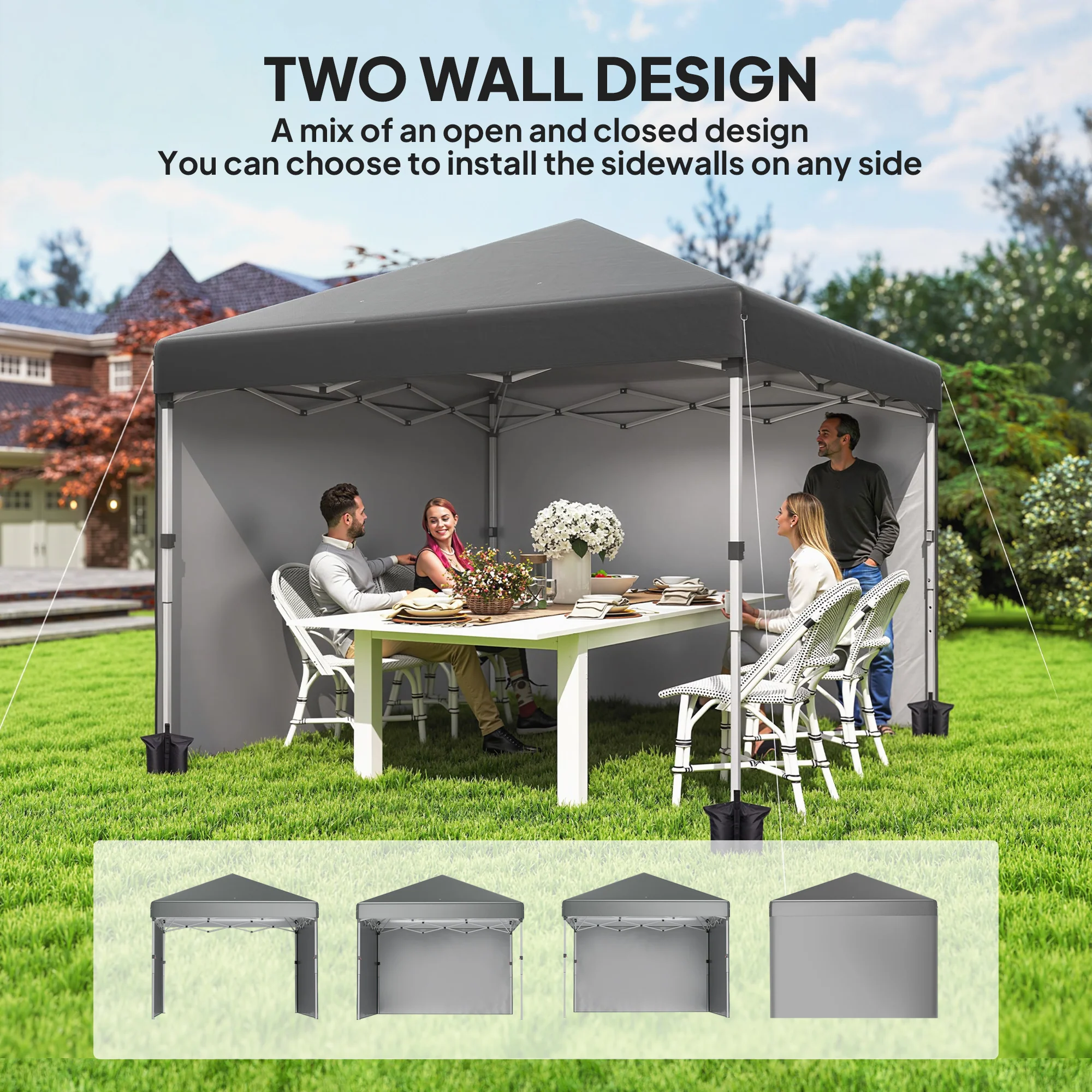 10' x 10' Pop Up Canopy Tent with Sidewalls and Roller Bag, Dark Grey - Image 6