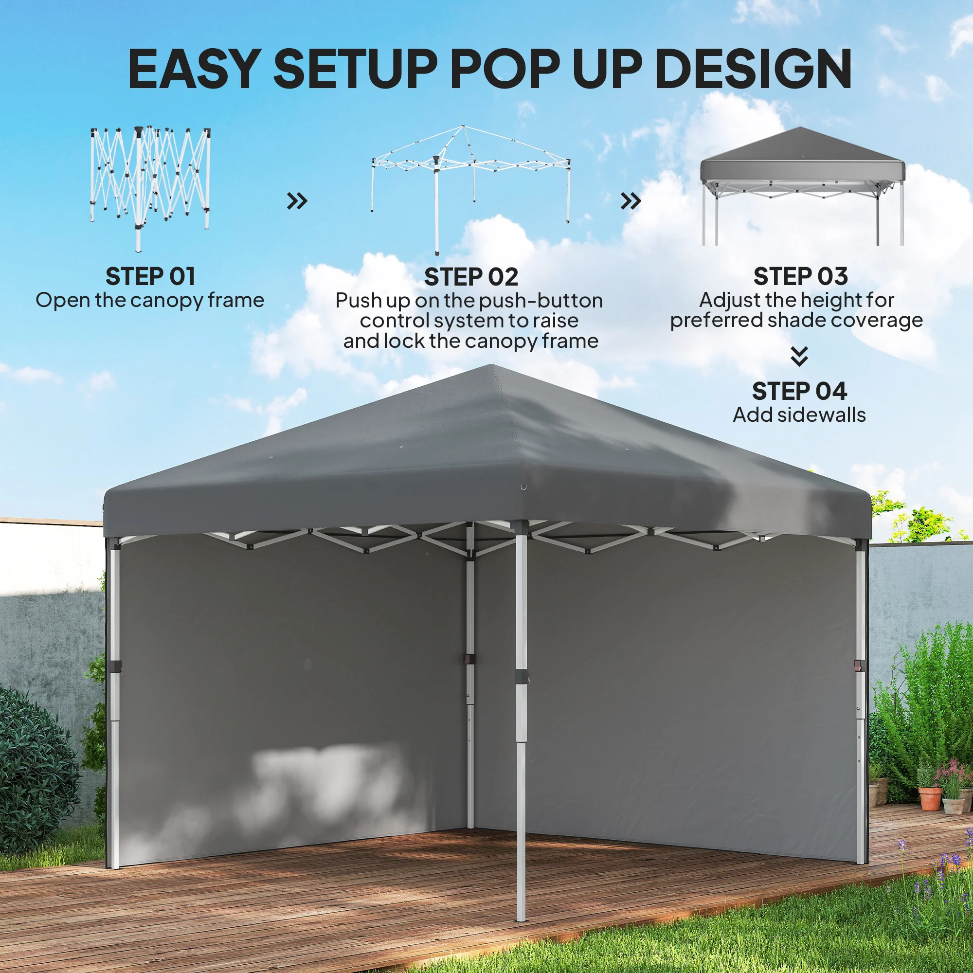 10' x 10' Pop Up Canopy Tent with Sidewalls and Roller Bag, Dark Grey - Image 7