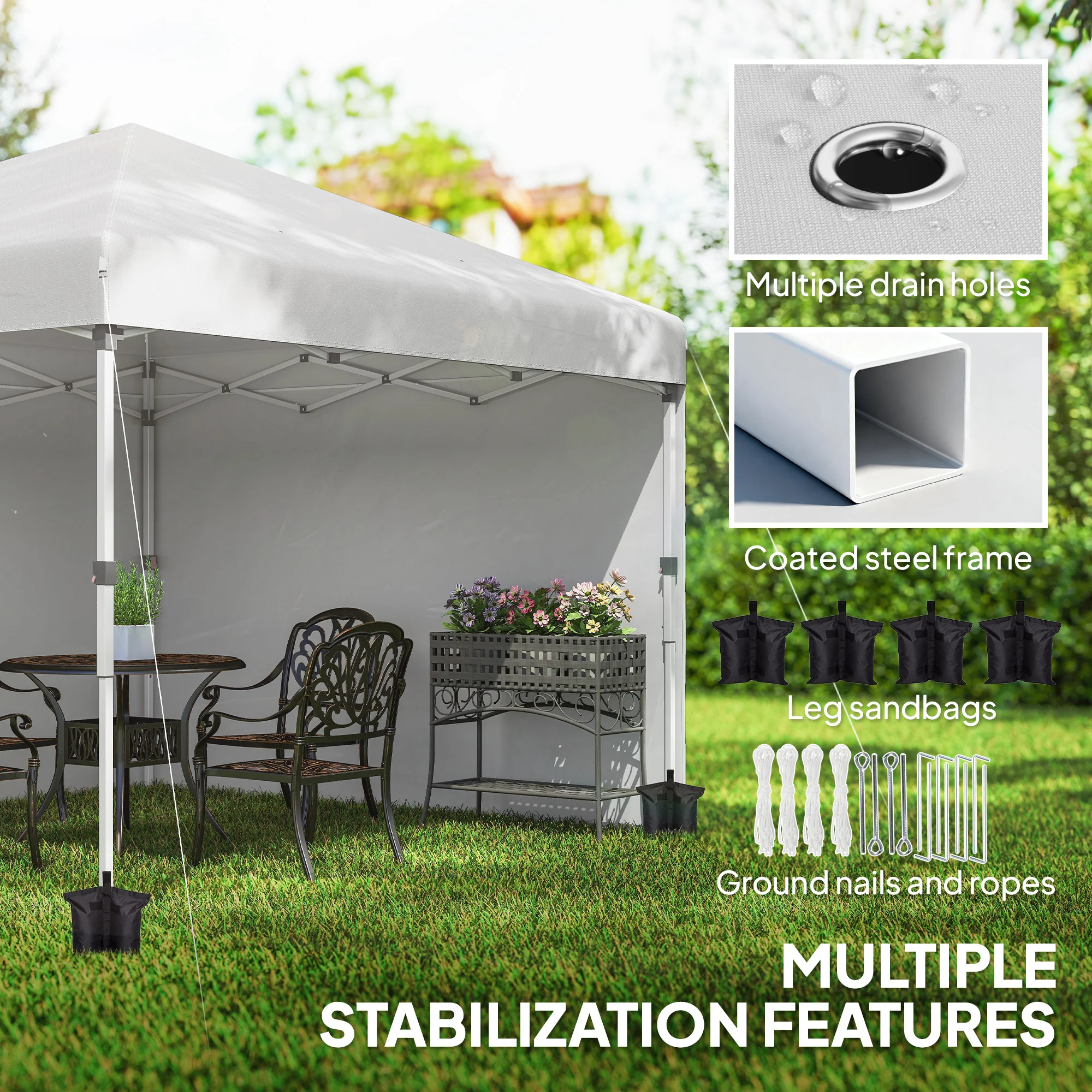 10' x 10' Pop Up Canopy Tent with Sidewalls and Roller Bag, White - Image 10