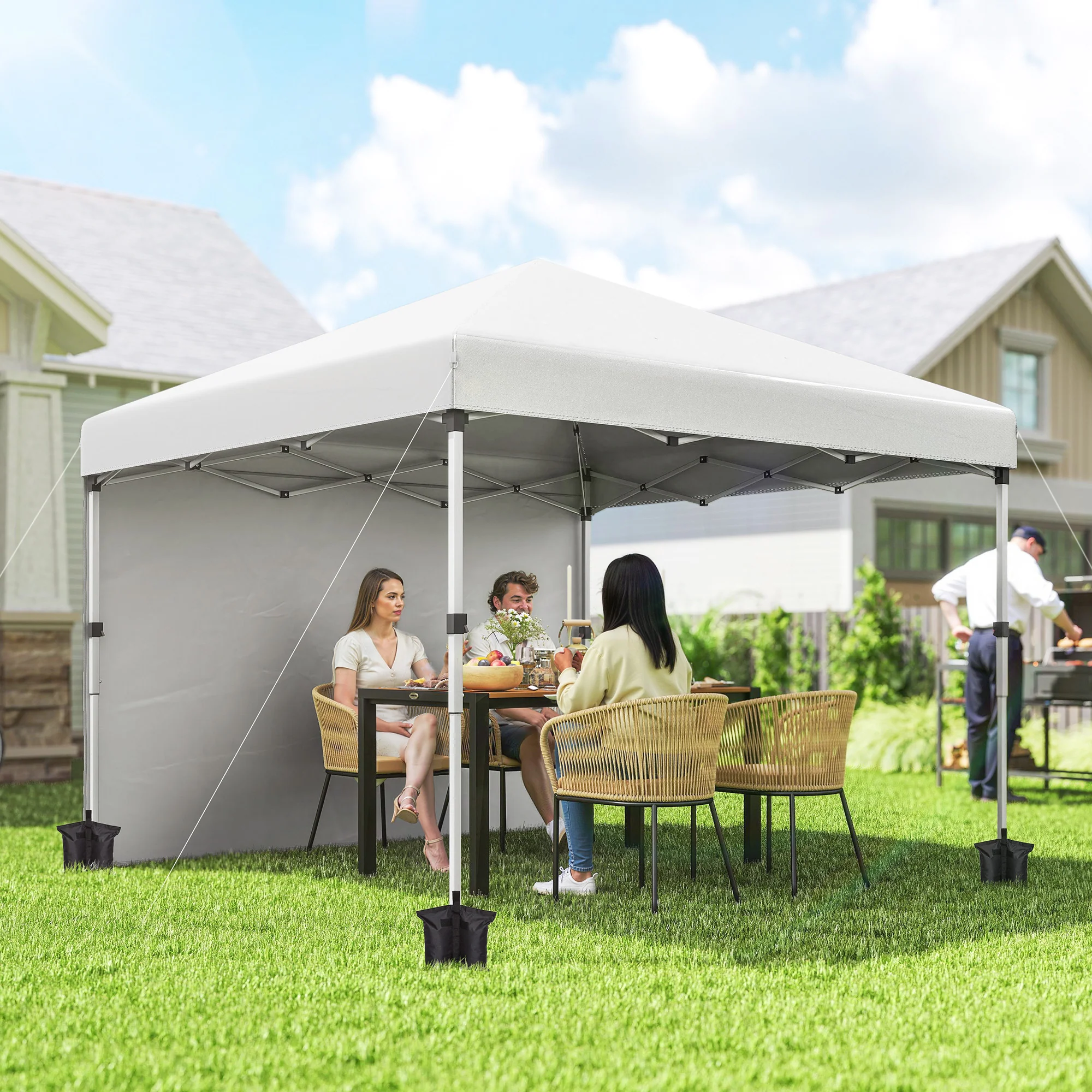 10' x 10' Pop Up Canopy Tent with Sidewalls and Roller Bag, White - Image 3