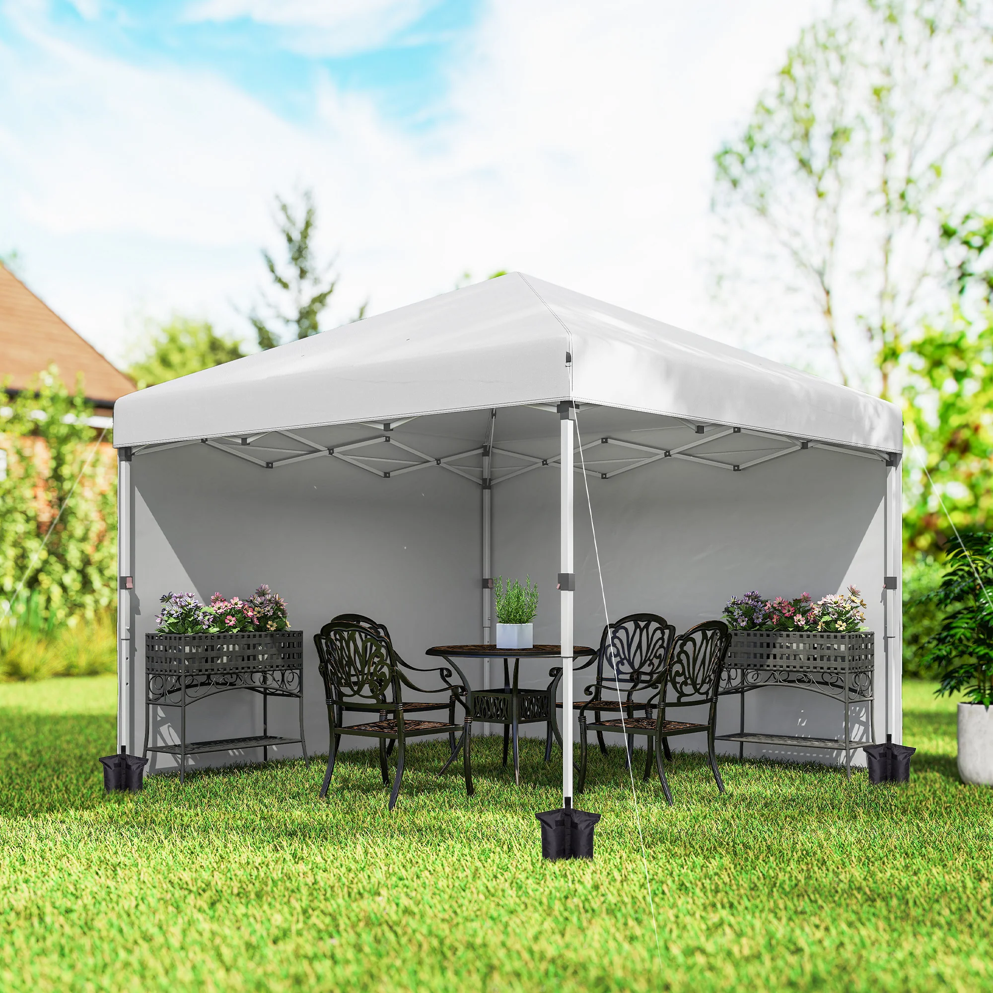 10' x 10' Pop Up Canopy Tent with Sidewalls and Roller Bag, White - Image 4