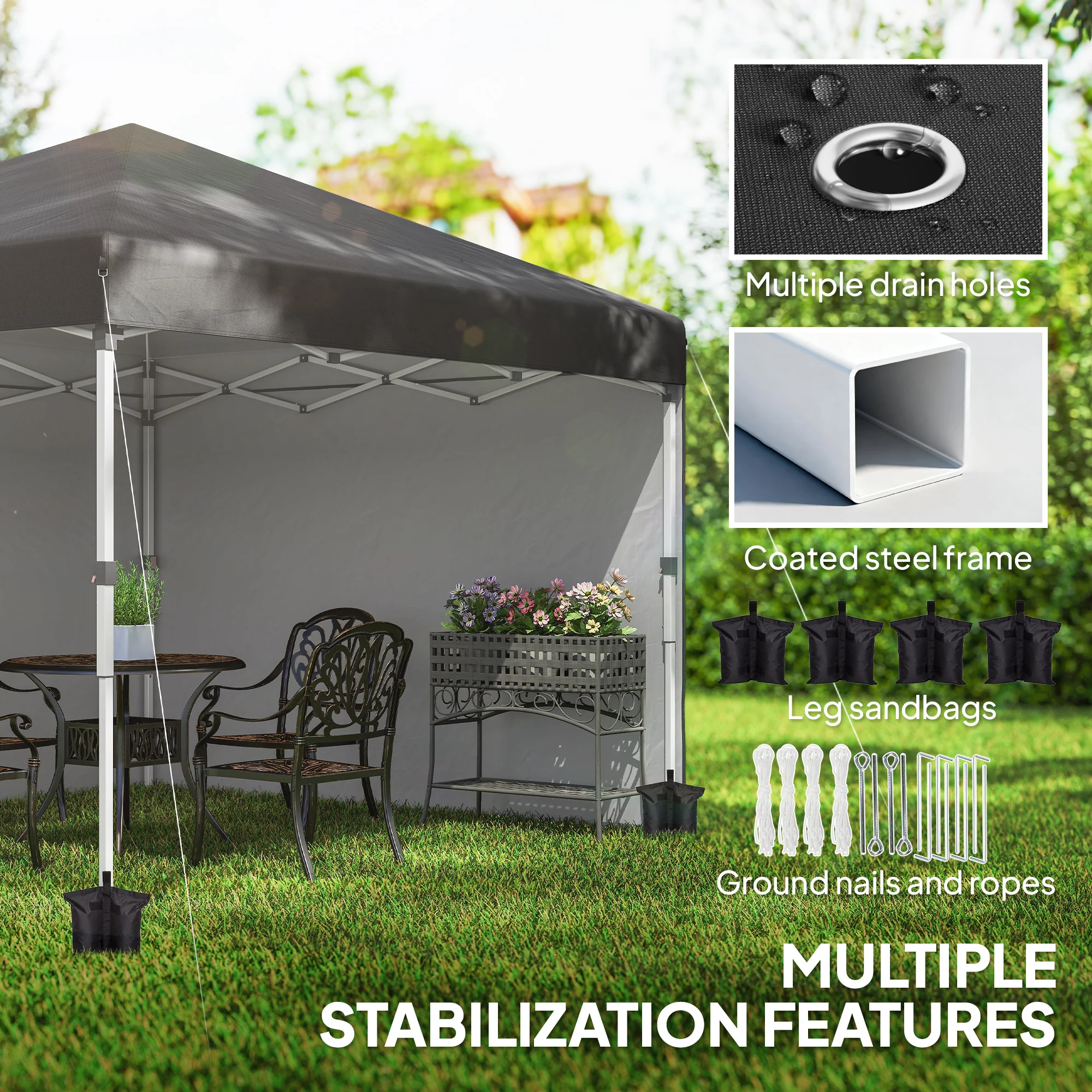 10' x 10' Pop Up Canopy Tent with Sidewalls and Roller Bag, Black - Image 10
