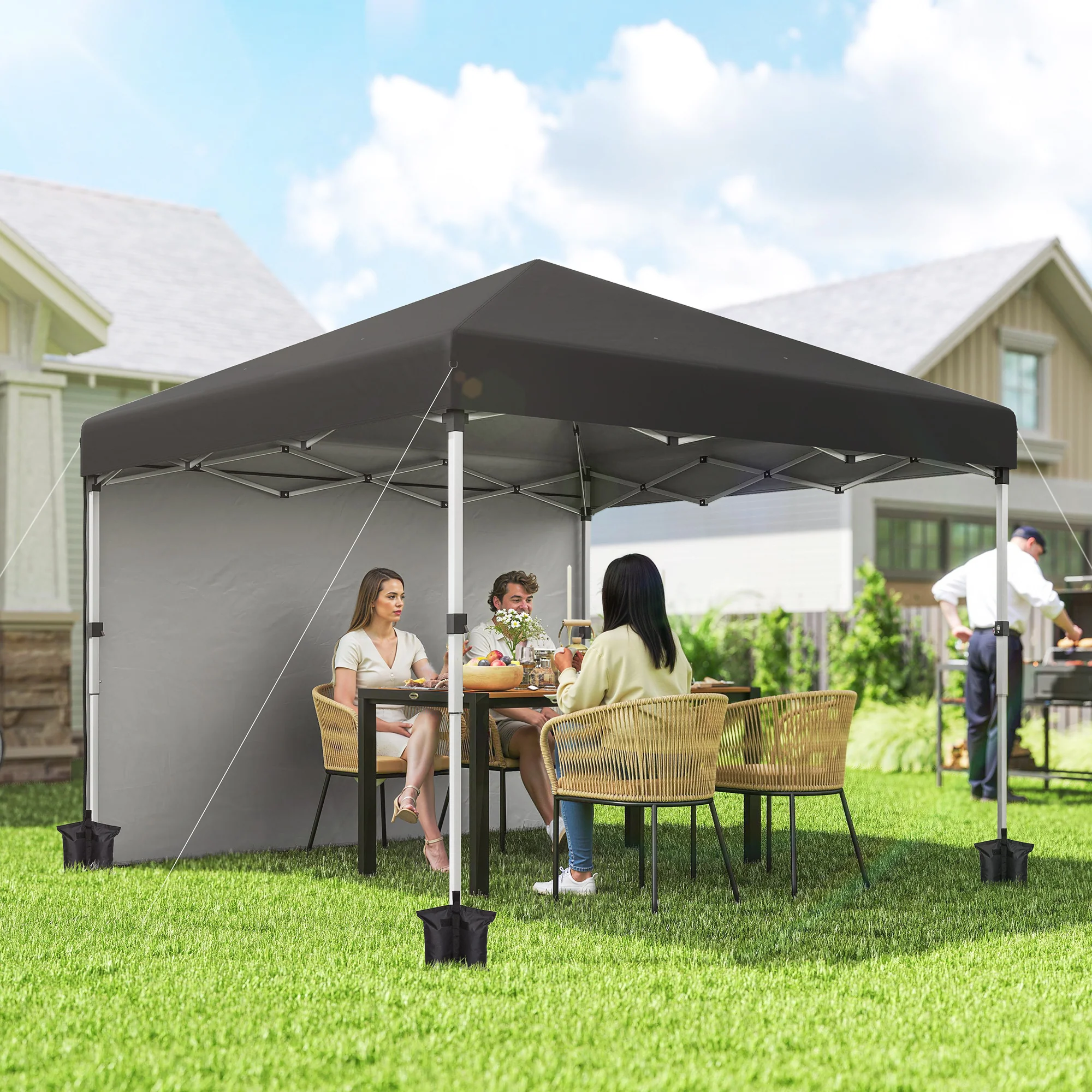 10' x 10' Pop Up Canopy Tent with Sidewalls and Roller Bag, Black - Image 3