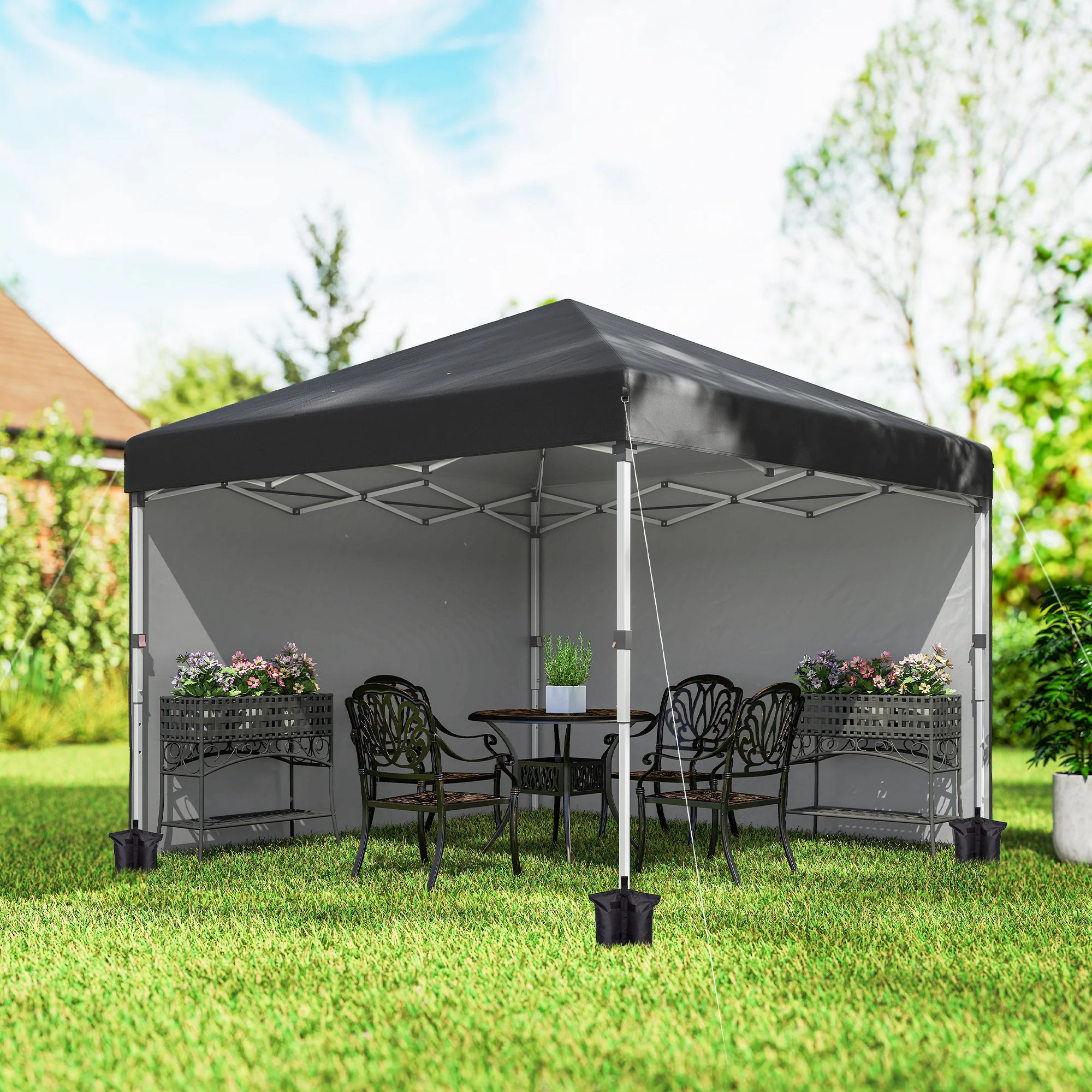 10' x 10' Pop Up Canopy Tent with Sidewalls and Roller Bag, Black - Image 4