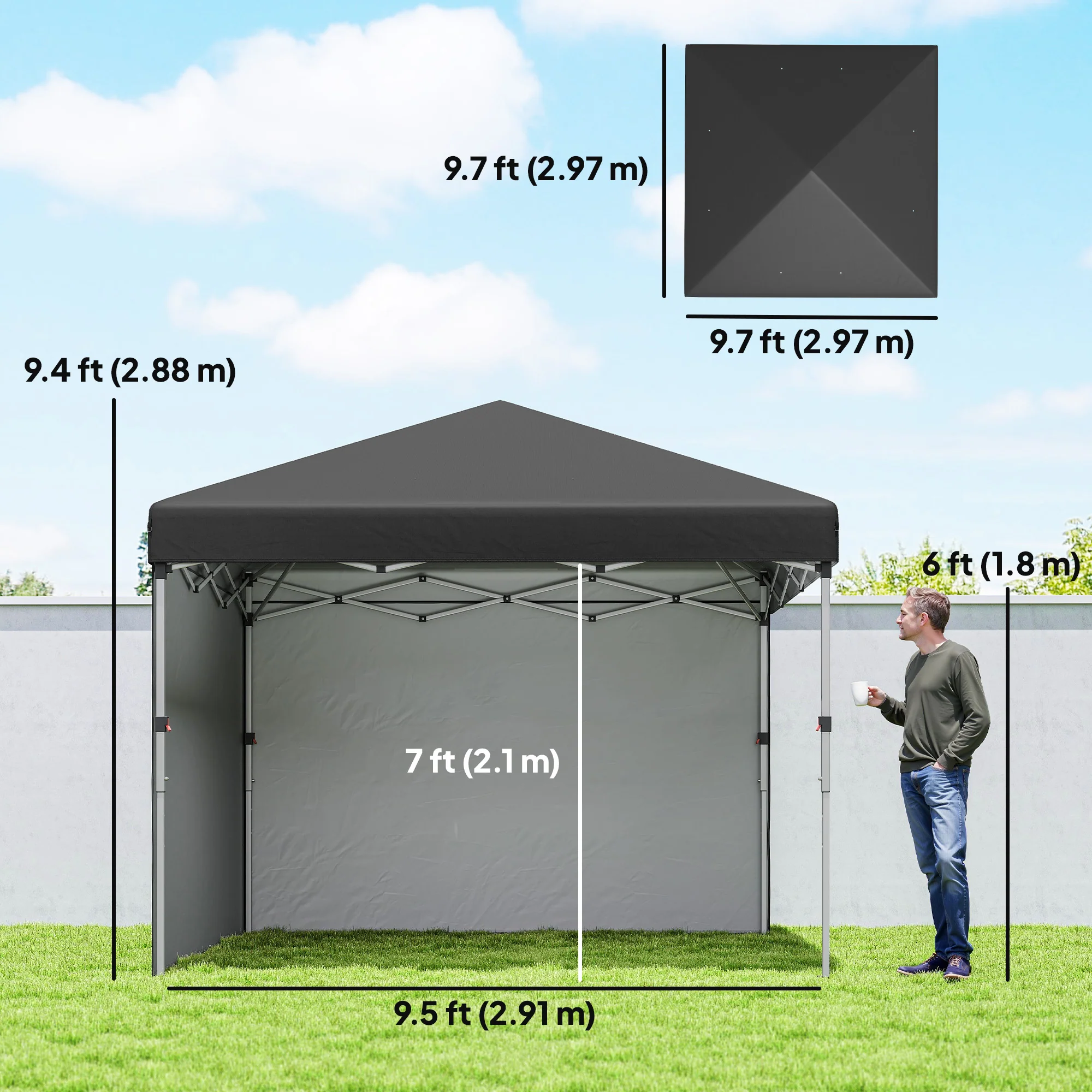 10' x 10' Pop Up Canopy Tent with Sidewalls and Roller Bag, Black - Image 5
