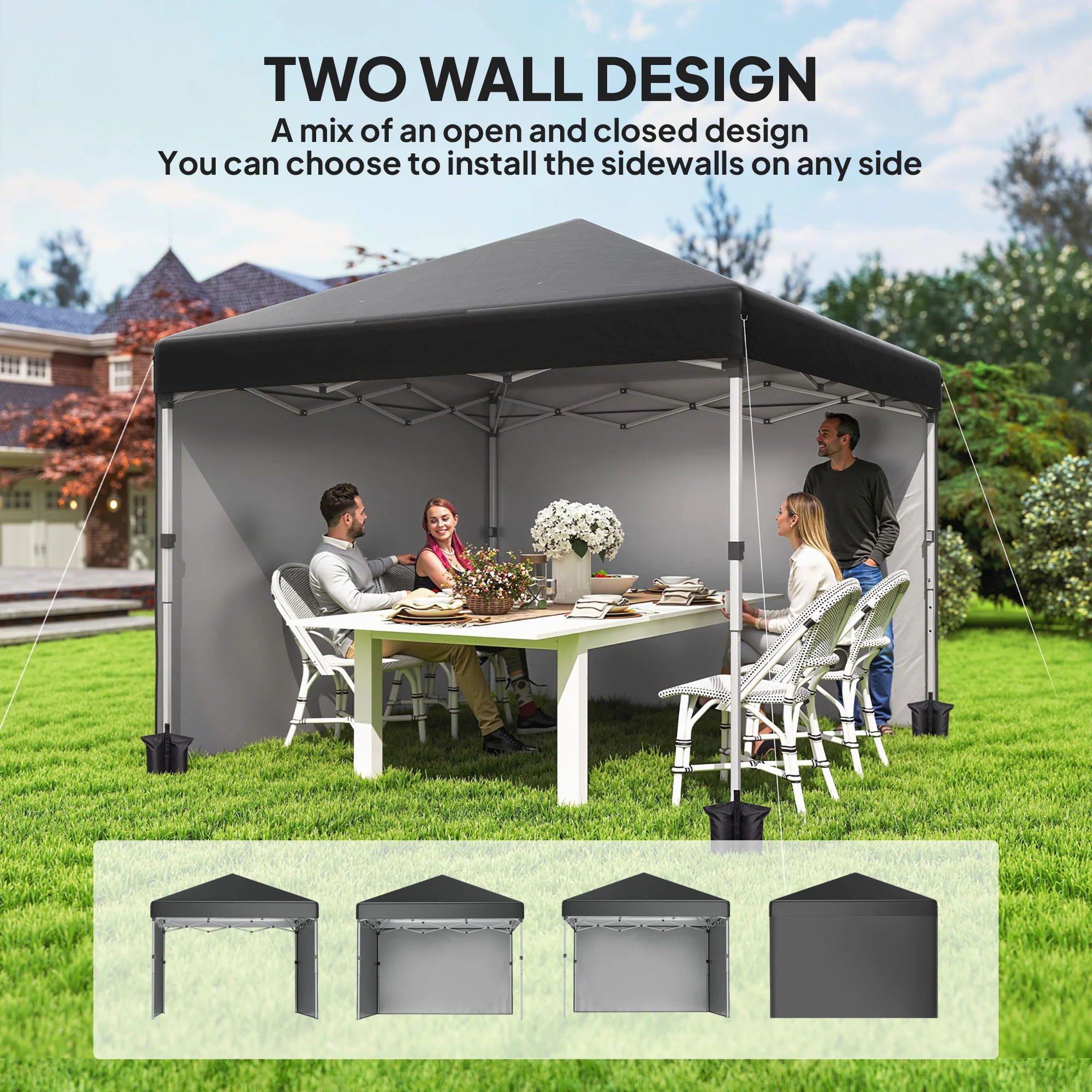 10' x 10' Pop Up Canopy Tent with Sidewalls and Roller Bag, Black - Image 6