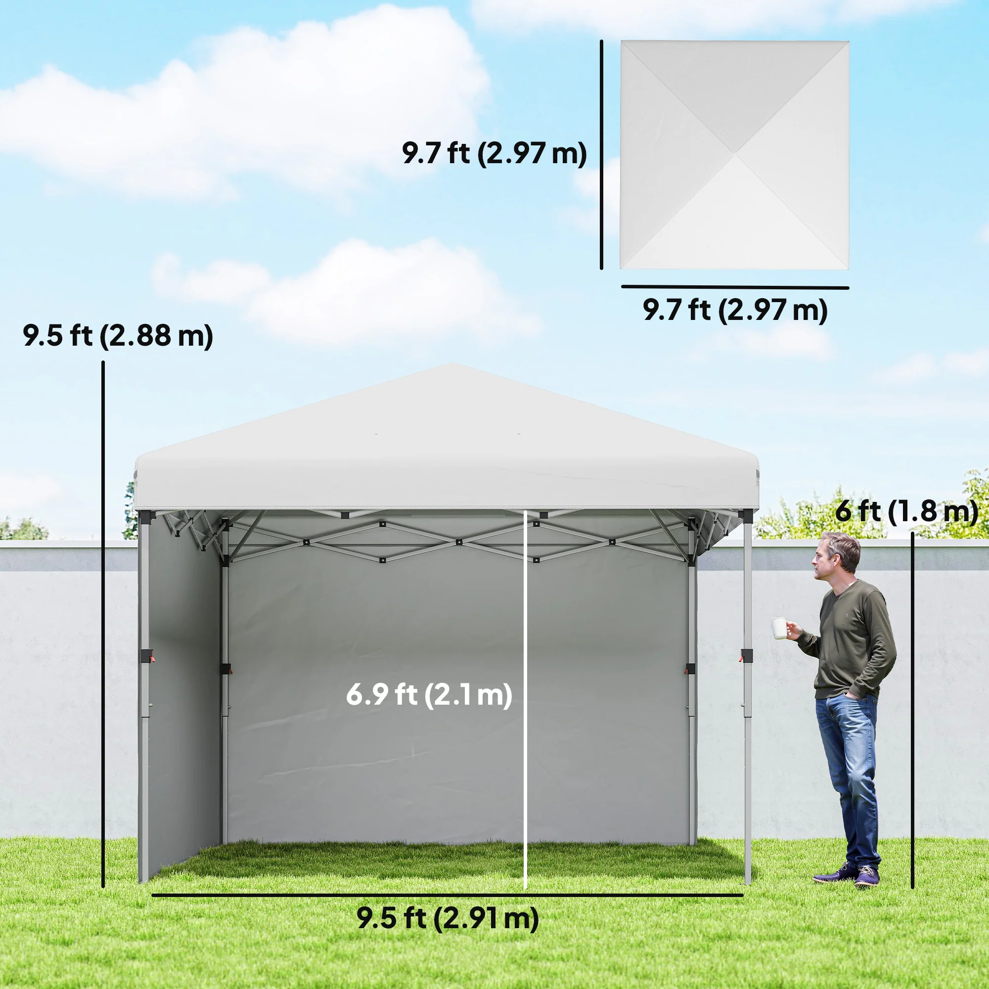 10' x 10' Pop Up Canopy Tent with Sidewalls and Roller Bag, White - Image 5