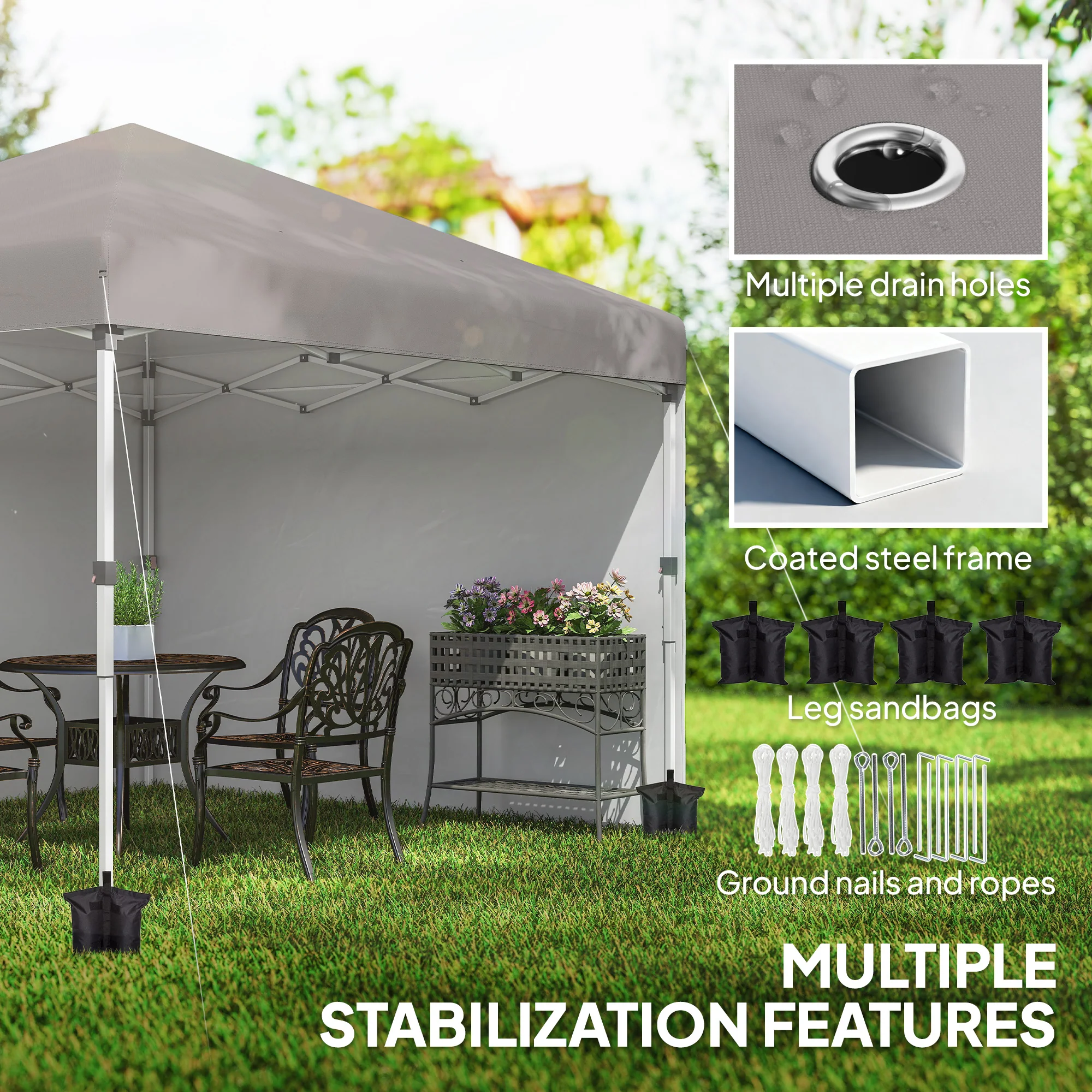 10' x 10' Pop Up Canopy Tent with Sidewalls and Roller Bag, Light Grey - Image 10