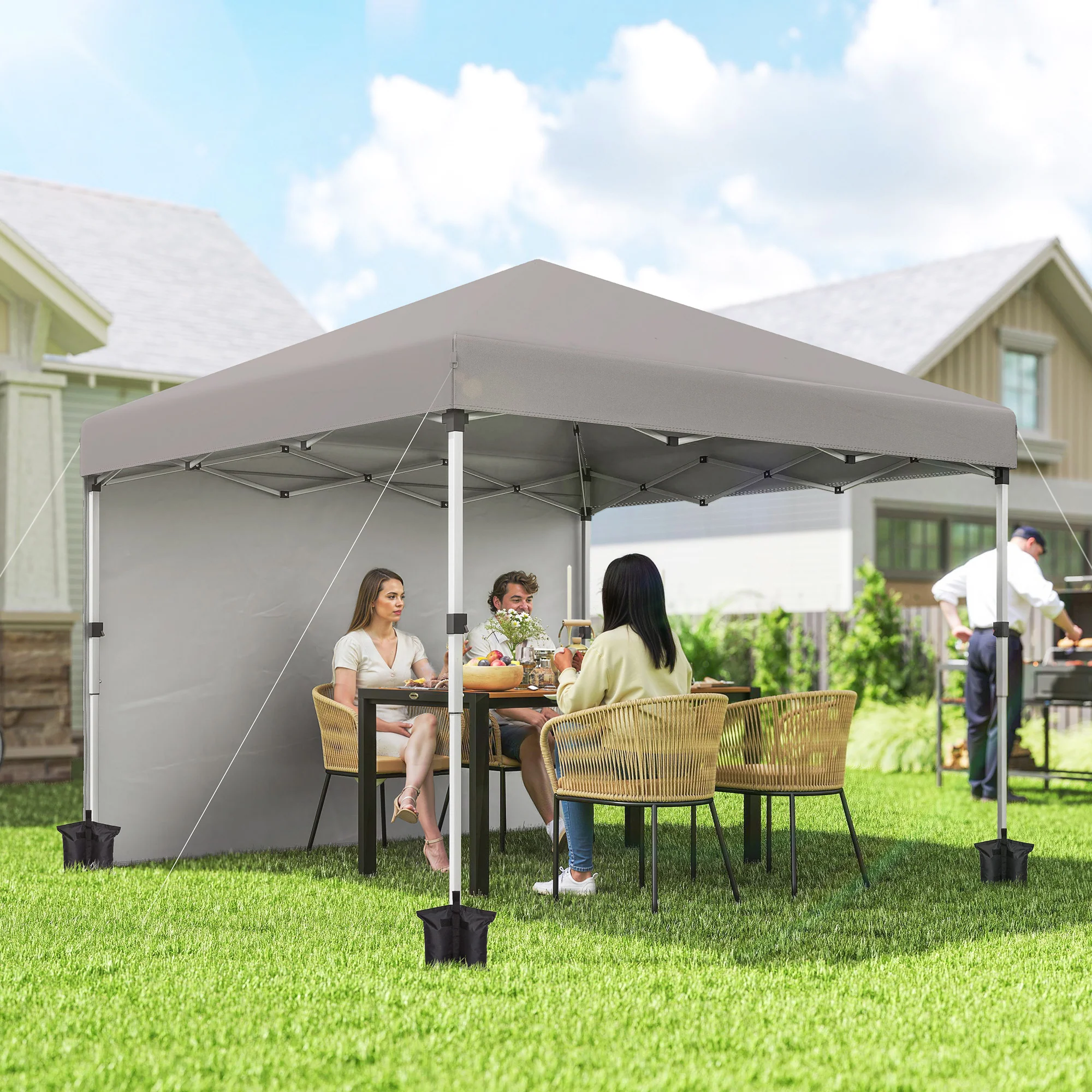 10' x 10' Pop Up Canopy Tent with Sidewalls and Roller Bag, Light Grey - Image 3