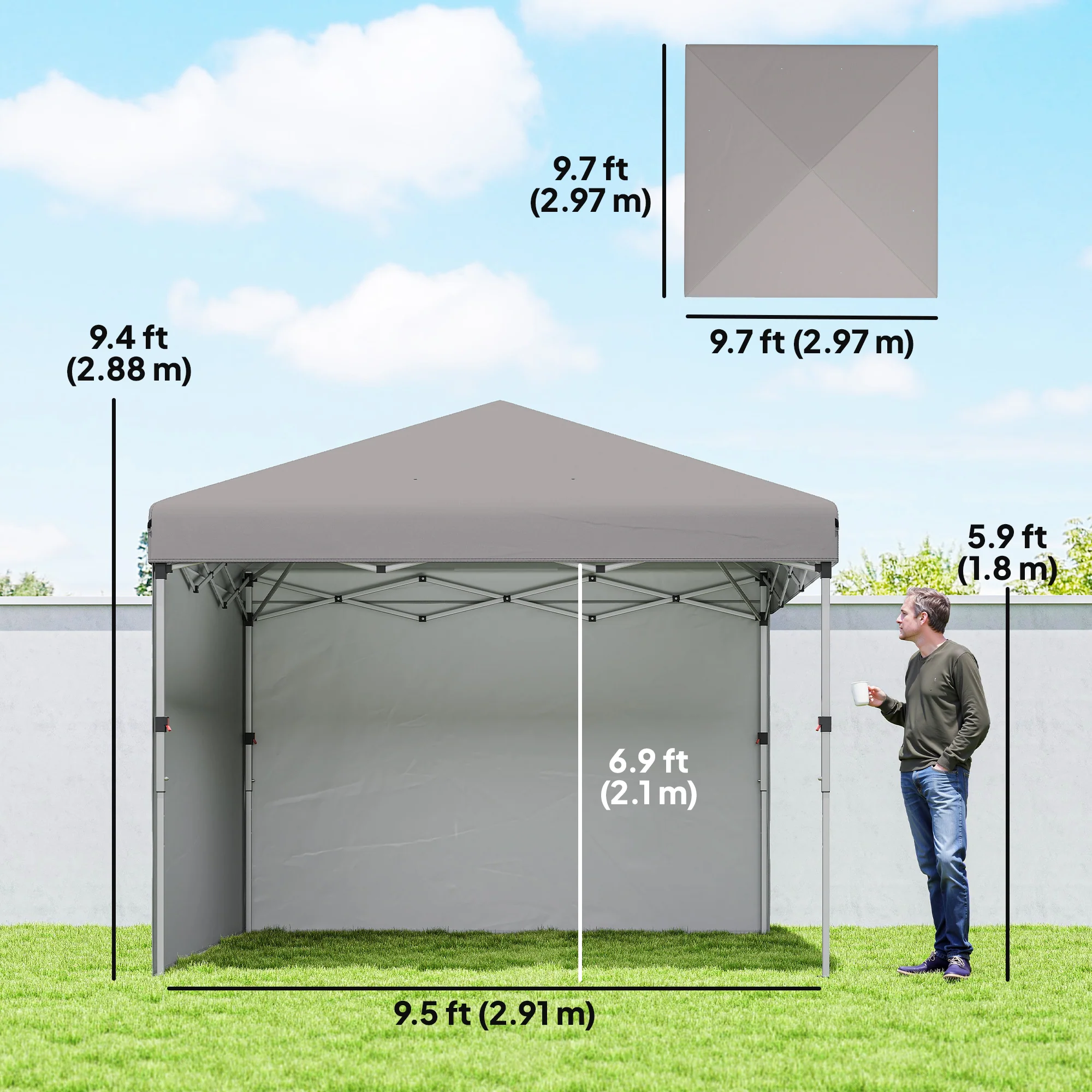 10' x 10' Pop Up Canopy Tent with Sidewalls and Roller Bag, Light Grey - Image 5