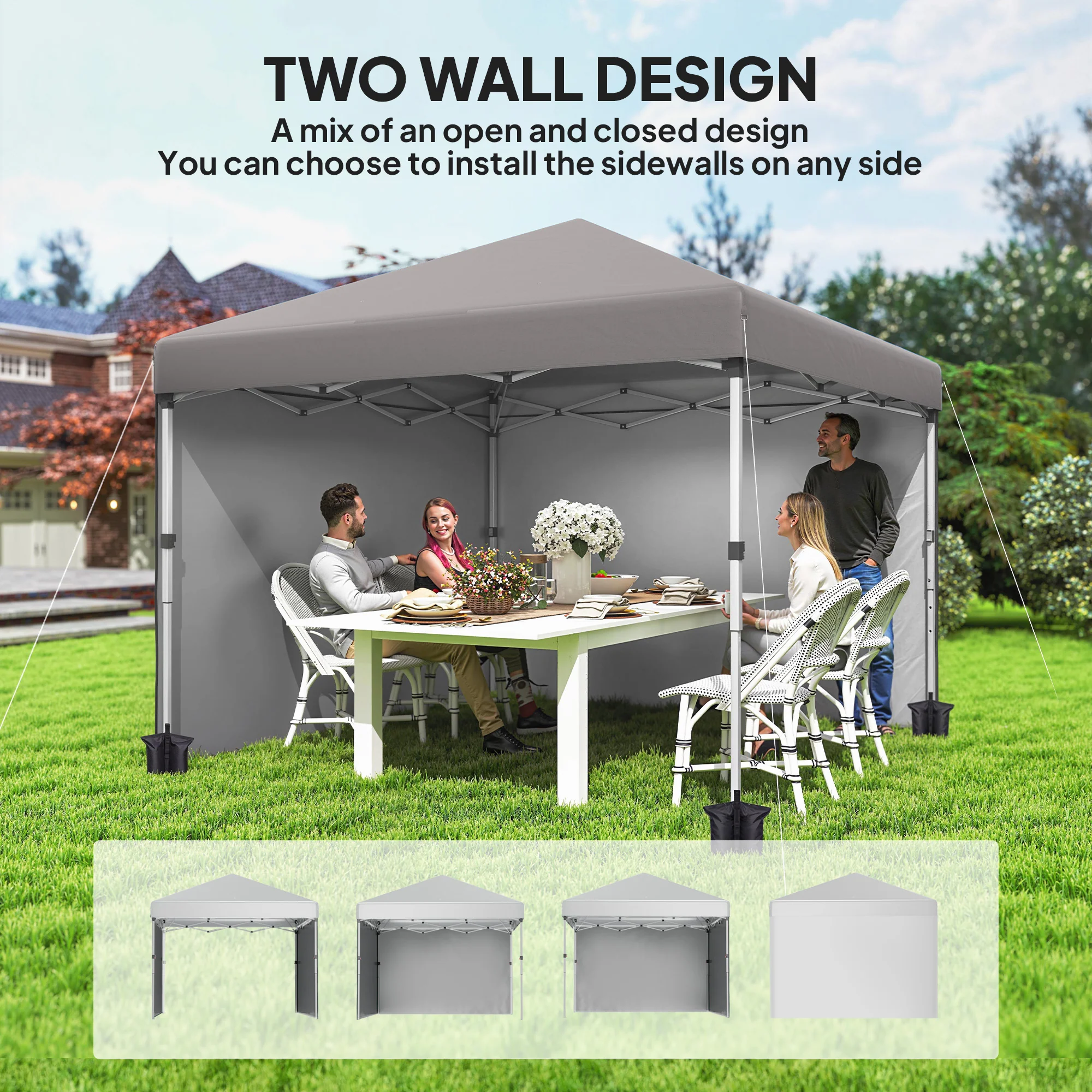 10' x 10' Pop Up Canopy Tent with Sidewalls and Roller Bag, Light Grey - Image 6