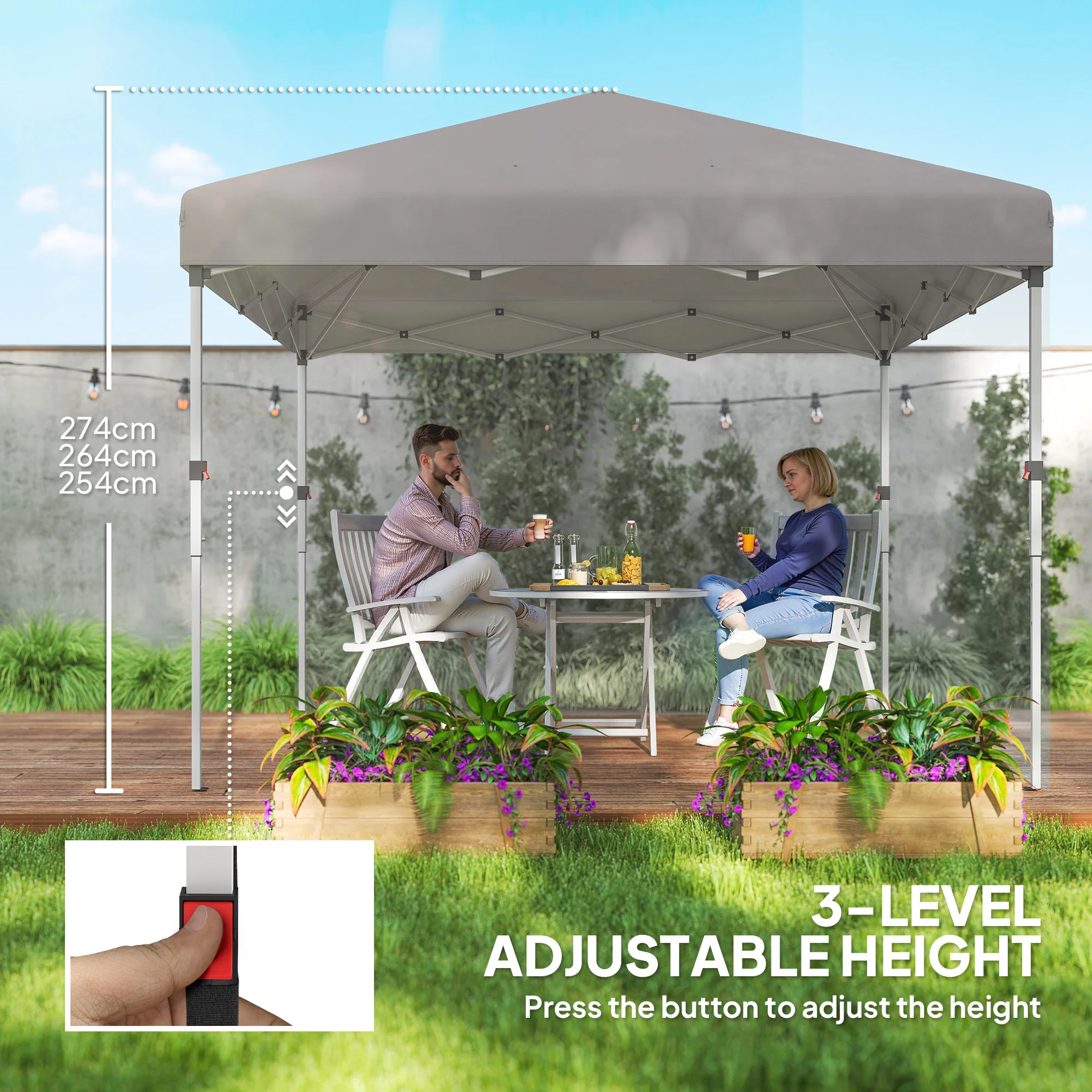 10' x 10' Pop Up Canopy Tent with Sidewalls and Roller Bag, Light Grey - Image 9