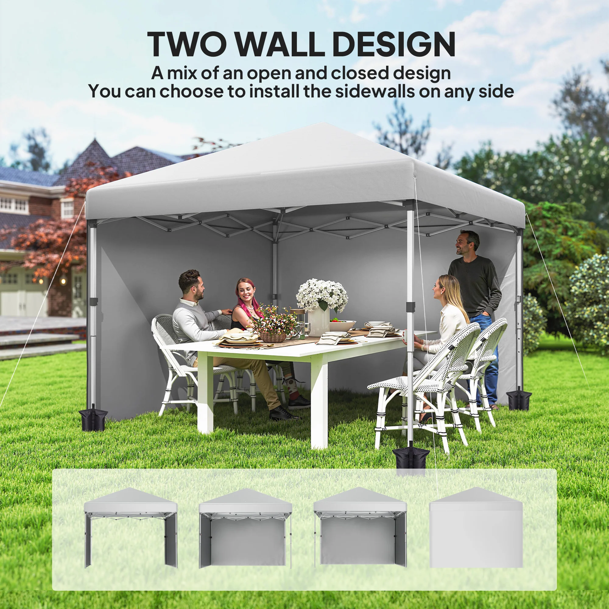 10' x 10' Pop Up Canopy Tent with Sidewalls and Roller Bag, White - Image 6
