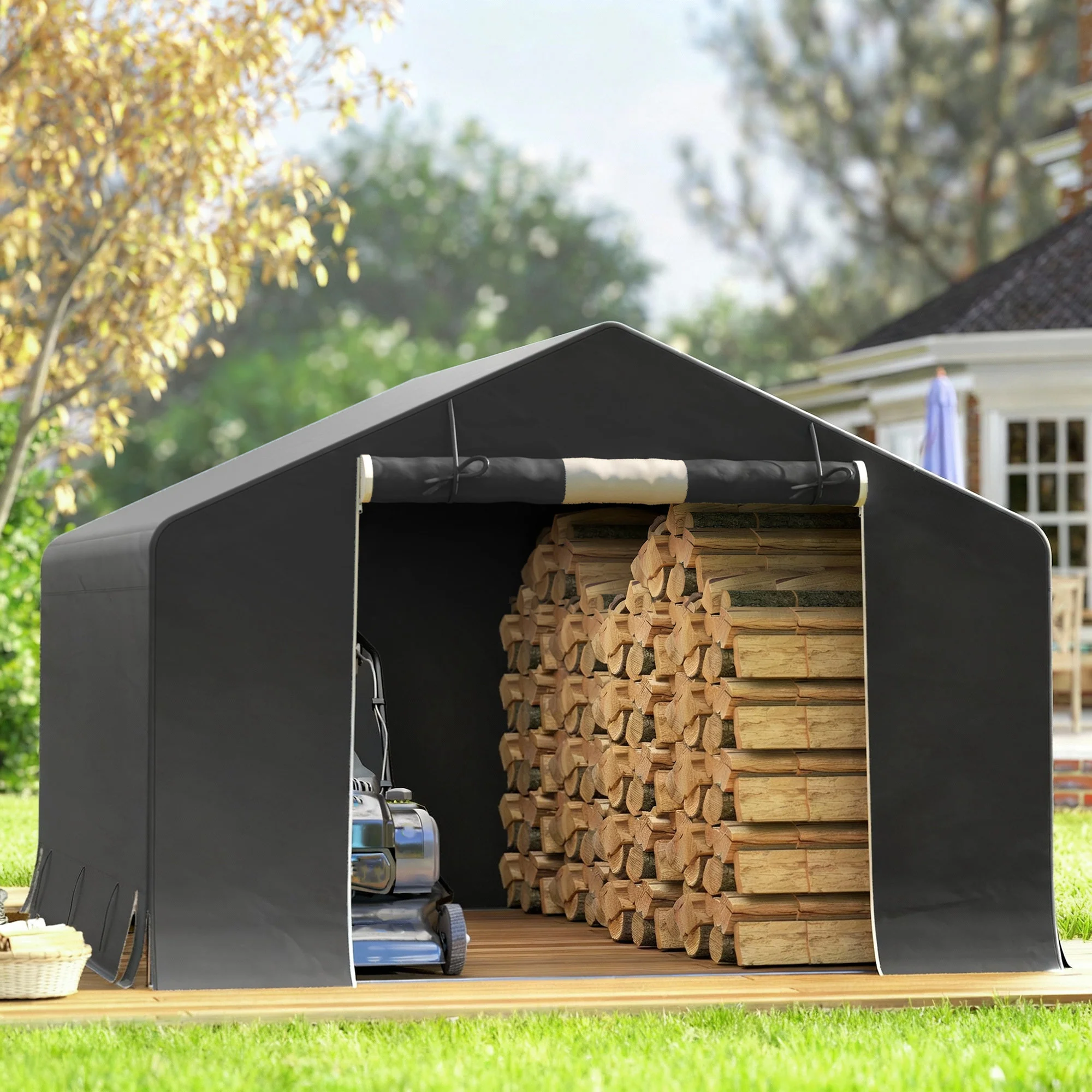 10' x 10' Portable Storage Shed with Roll-up Door, Dark Grey - Image 10