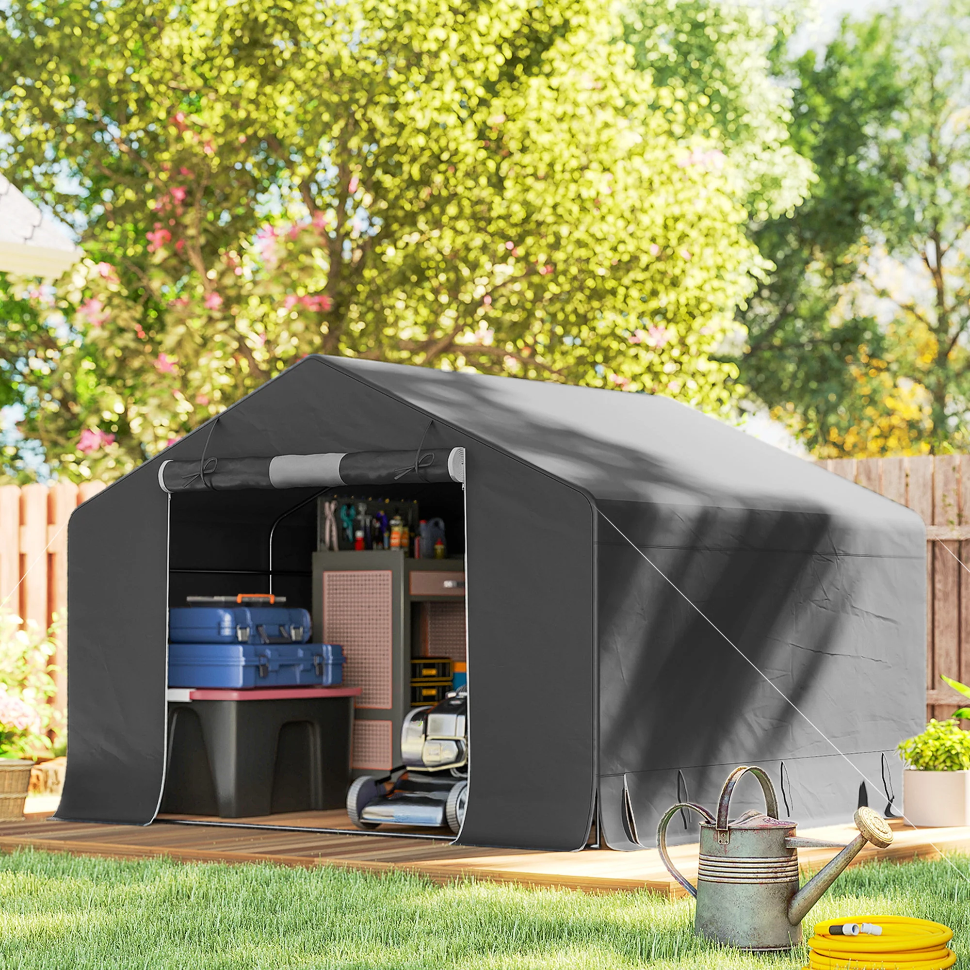 10' x 10' Portable Storage Shed with Roll-up Door, Dark Grey - Image 3