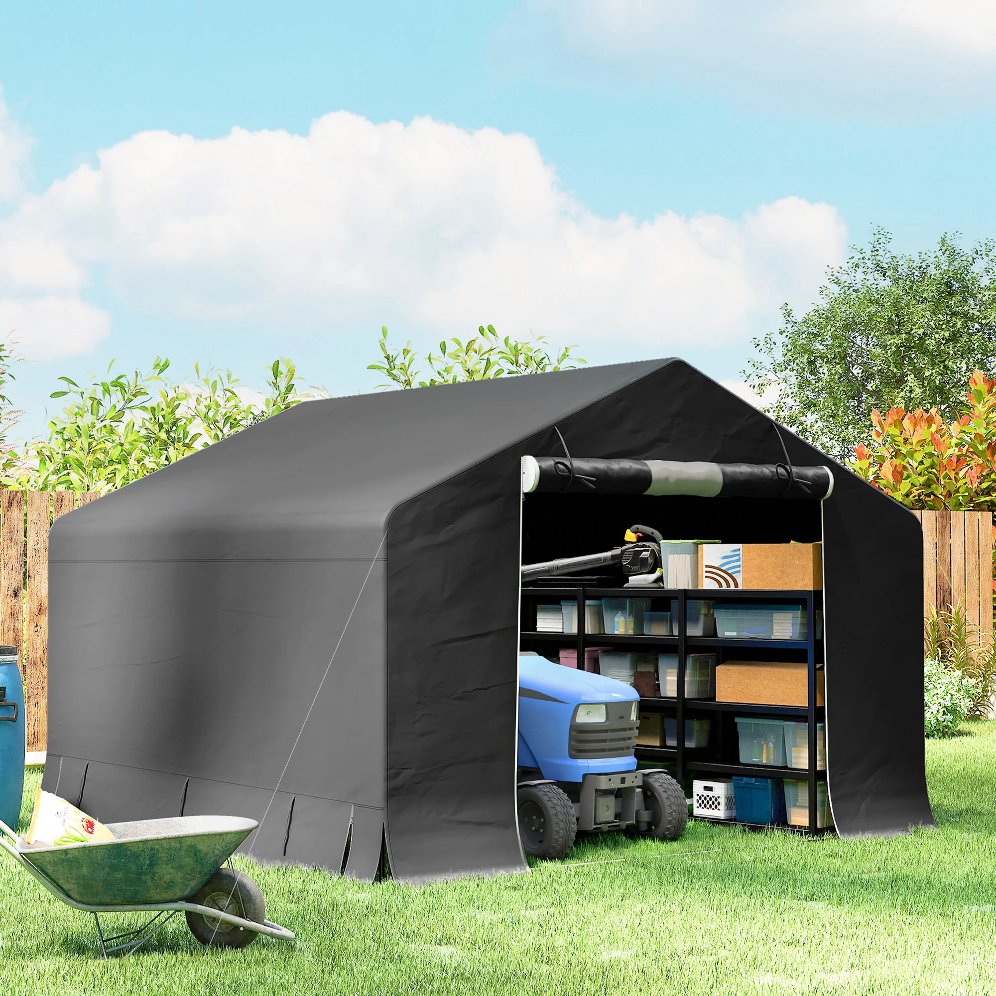 10' x 10' Portable Storage Shed with Roll-up Door, Dark Grey - Image 4