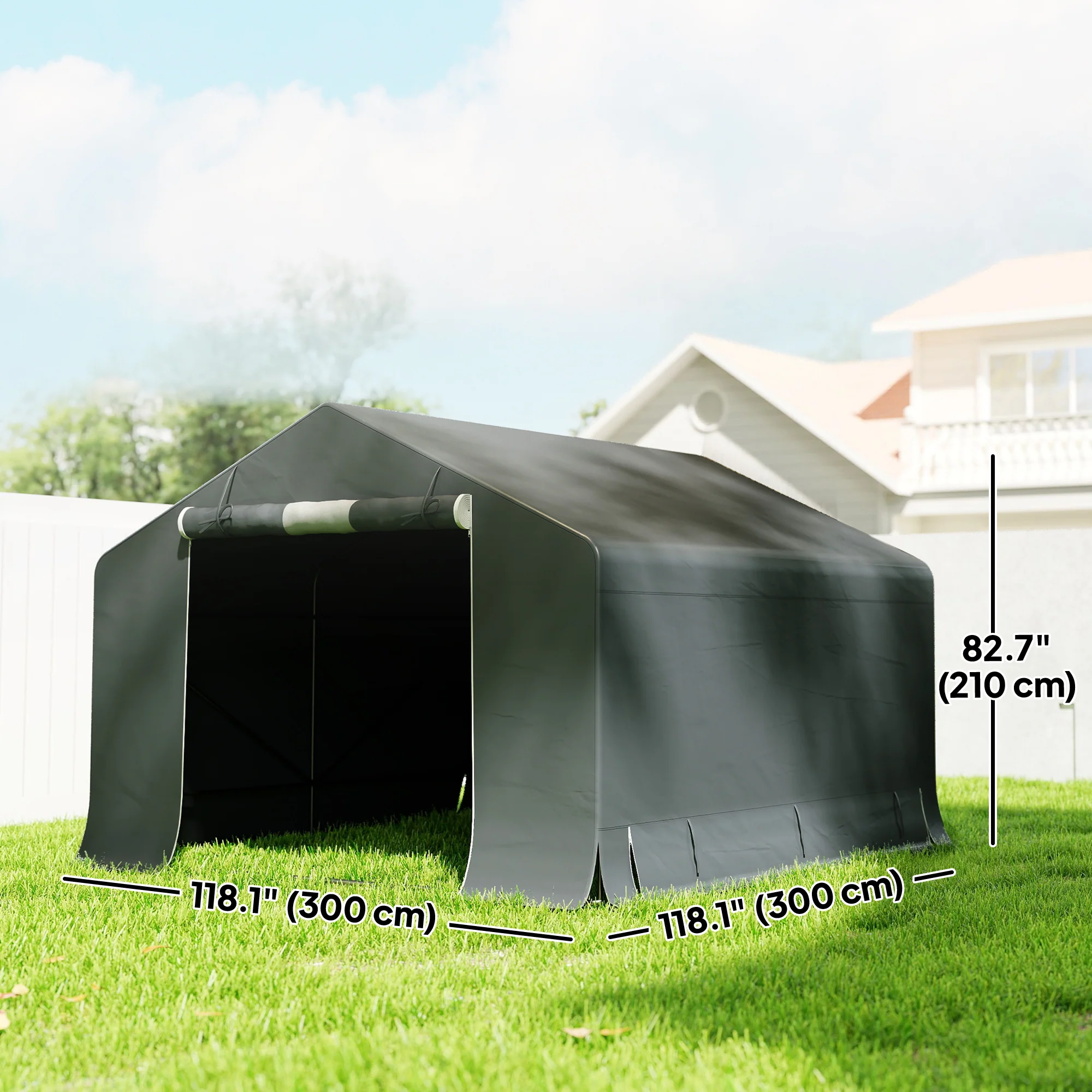 10' x 10' Portable Storage Shed with Roll-up Door, Dark Grey - Image 5